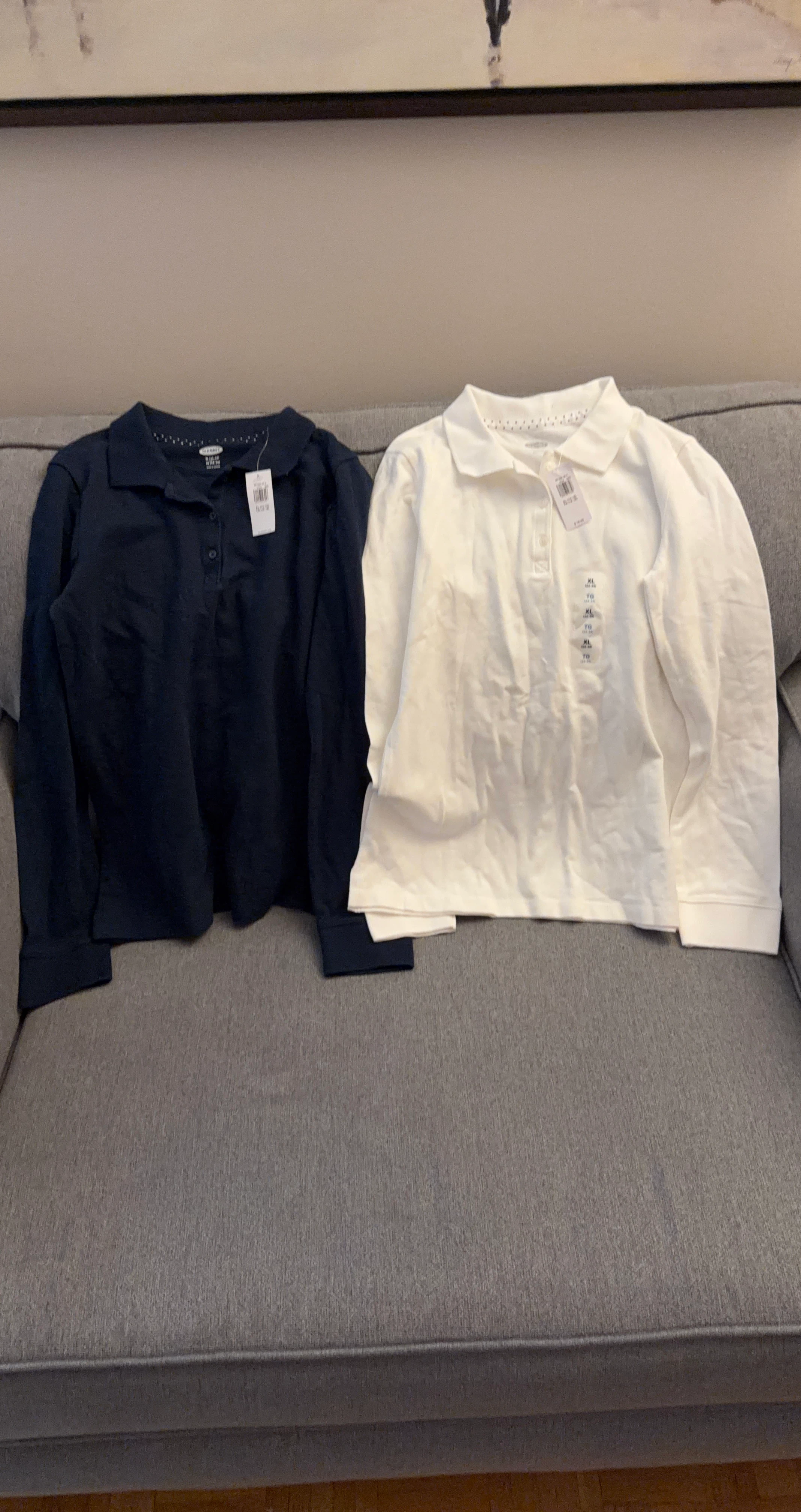 Old Navy Long Sleeve Polo Shirts (Navy & White, XL)