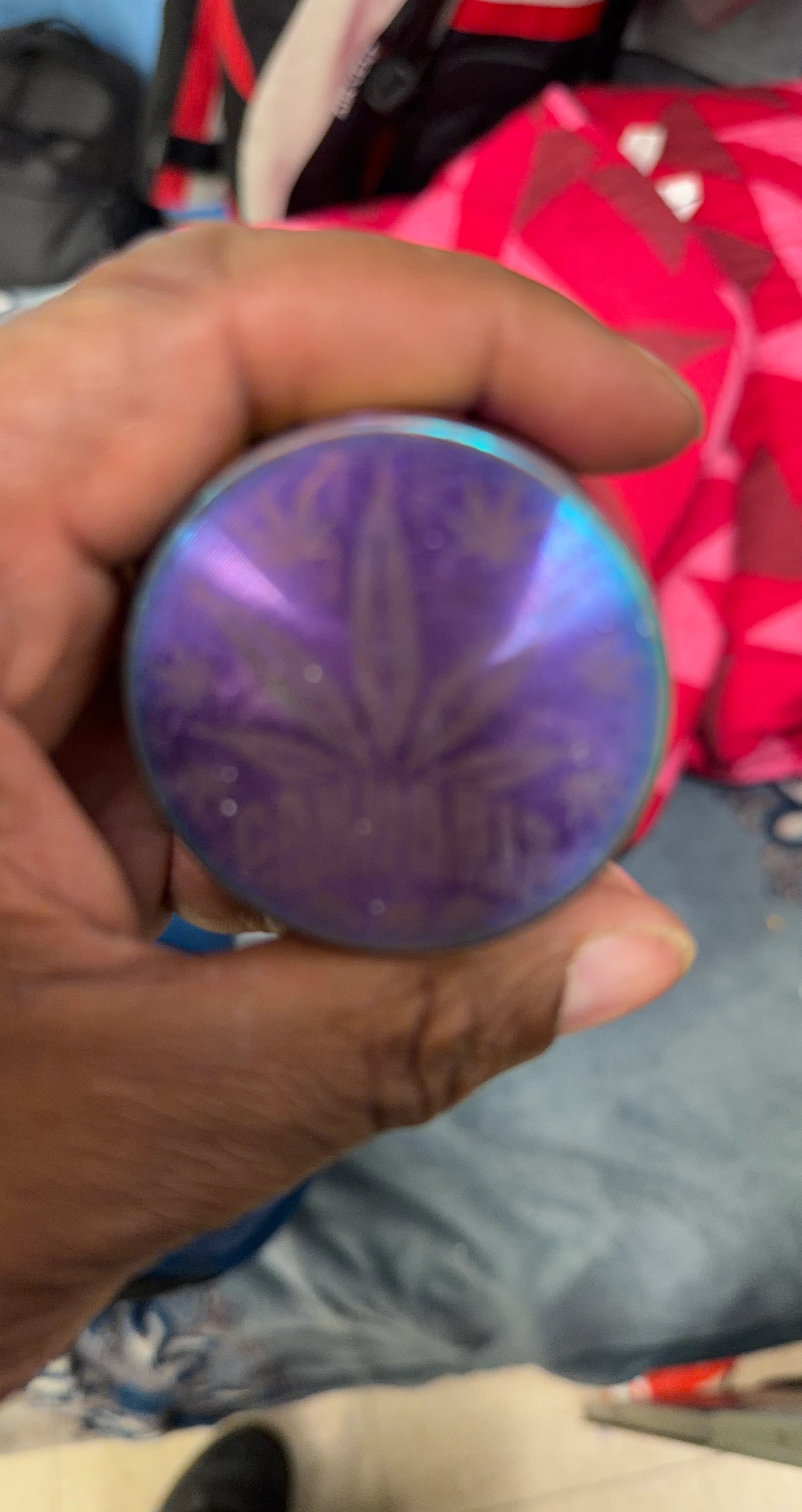 Purple Grinder with Leaf Design