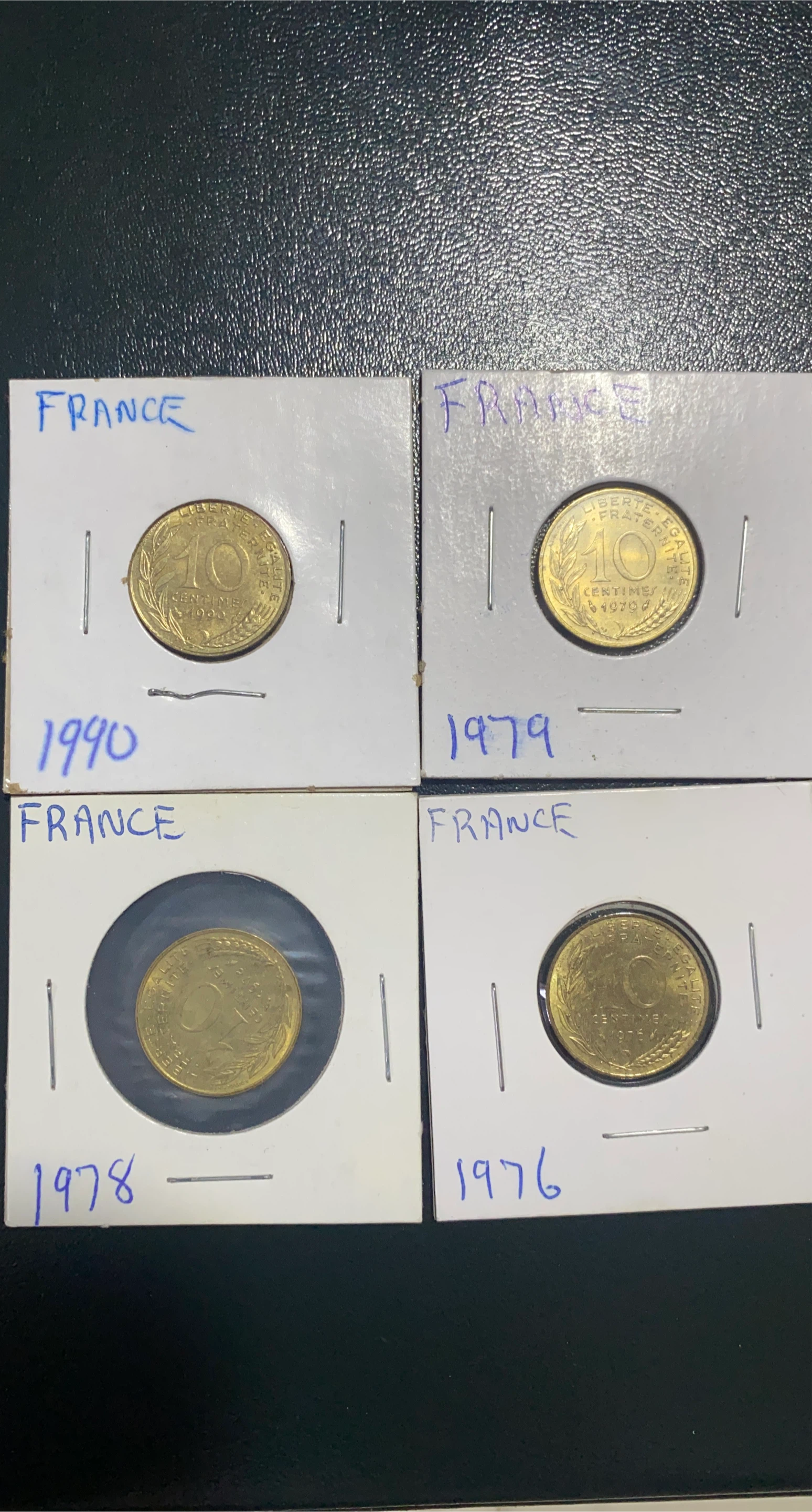 Lot of 4 France 10 Centimes Coins (1976, 1978, 1979, 1990)