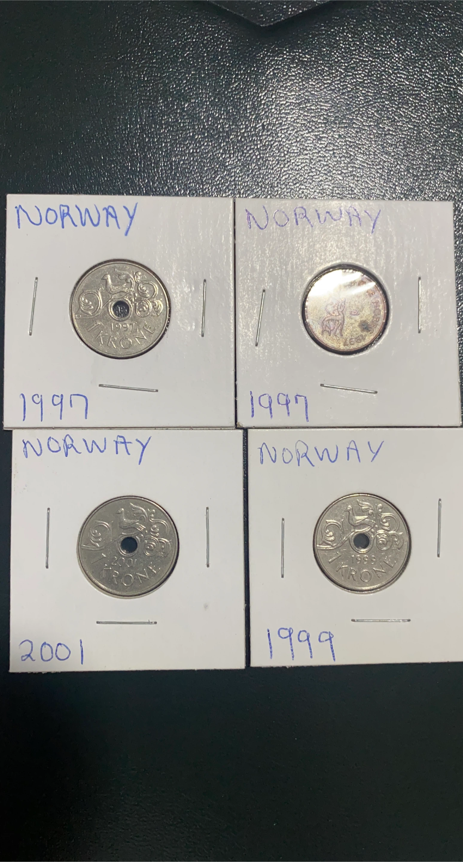 Collection of 4 Norway 5 Kroner Coins