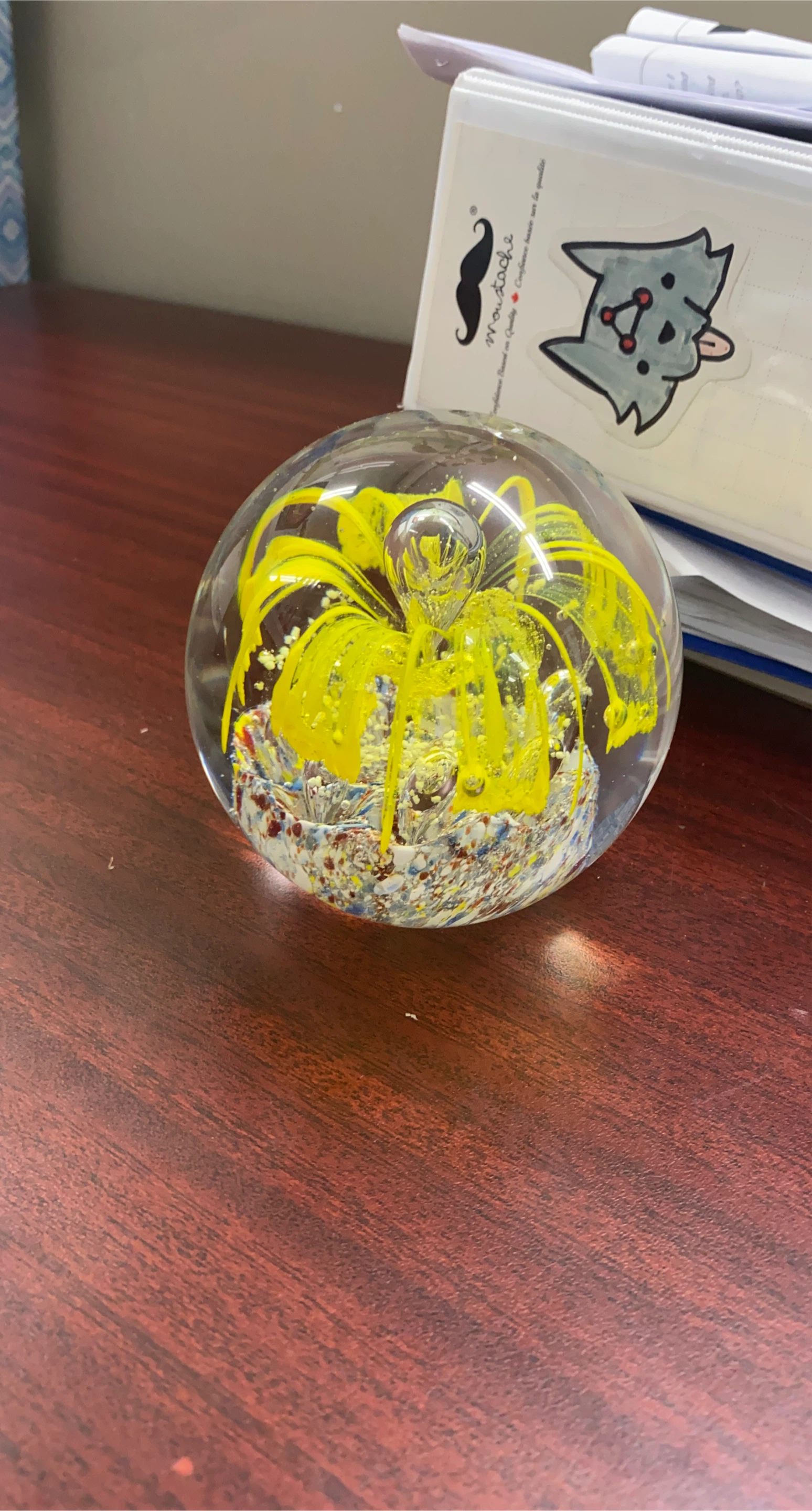 Glass Paperweight with Yellow Flower Design