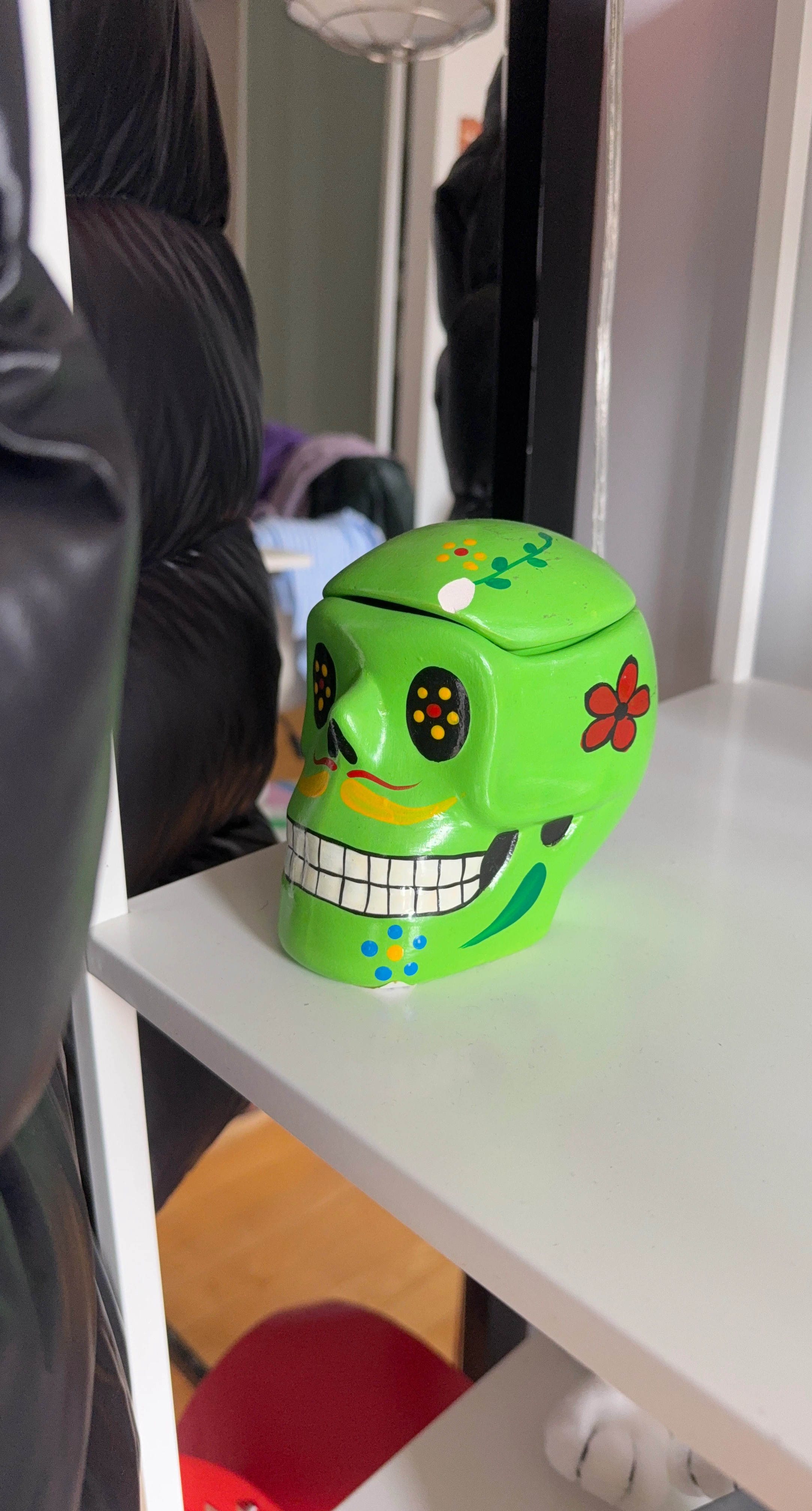 Lime Green Sugar Skull Trinket Box