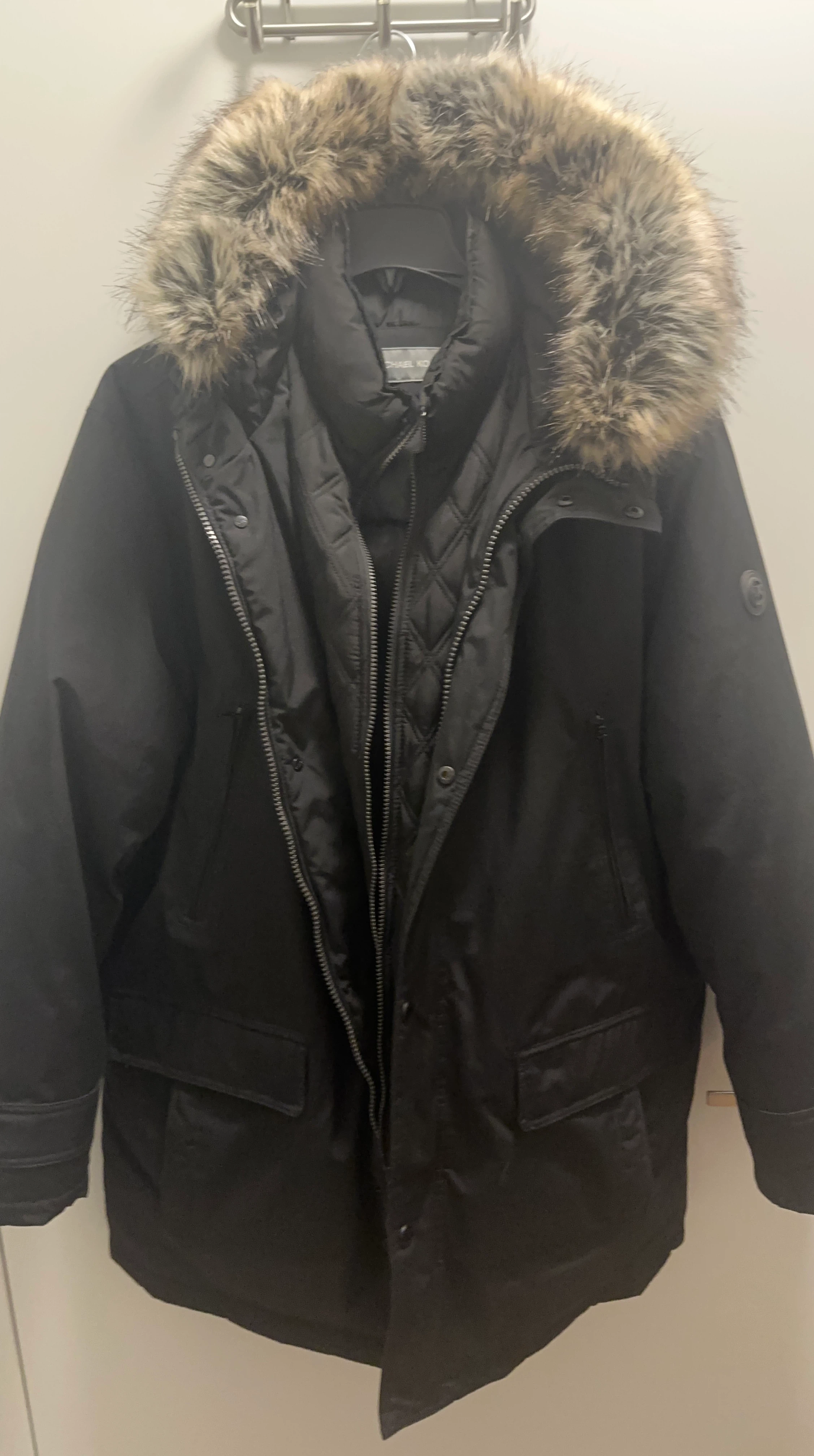 Michael Kors Black Parka with Fur Hood