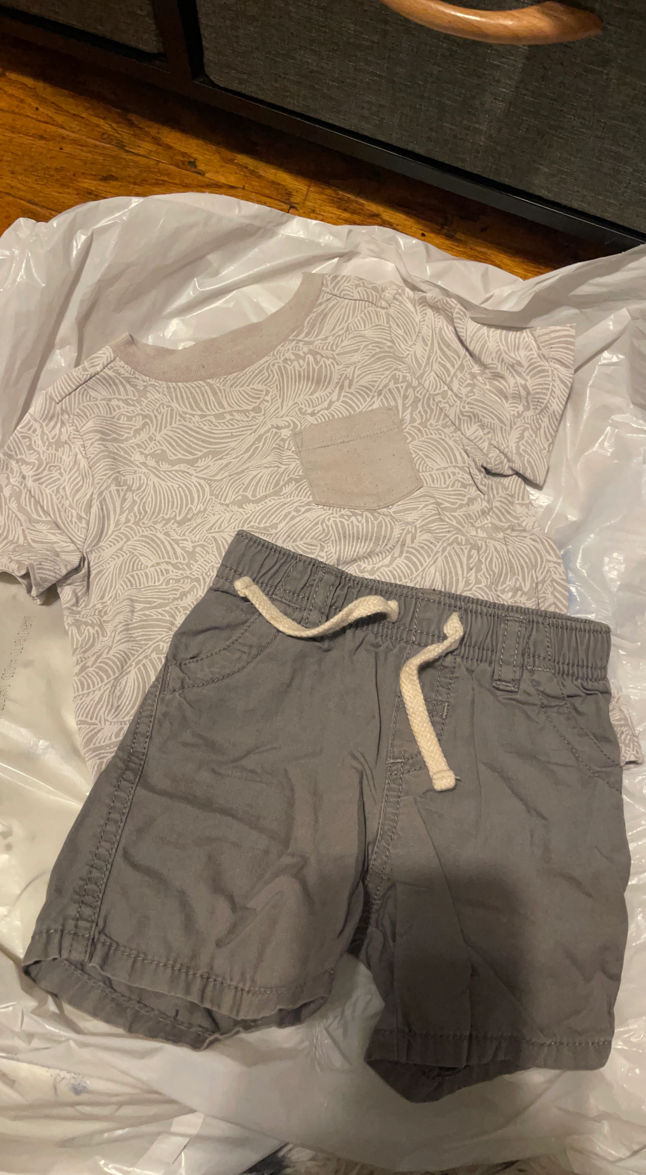 Boys Palm Leaf Print T-Shirt and Grey Shorts Set