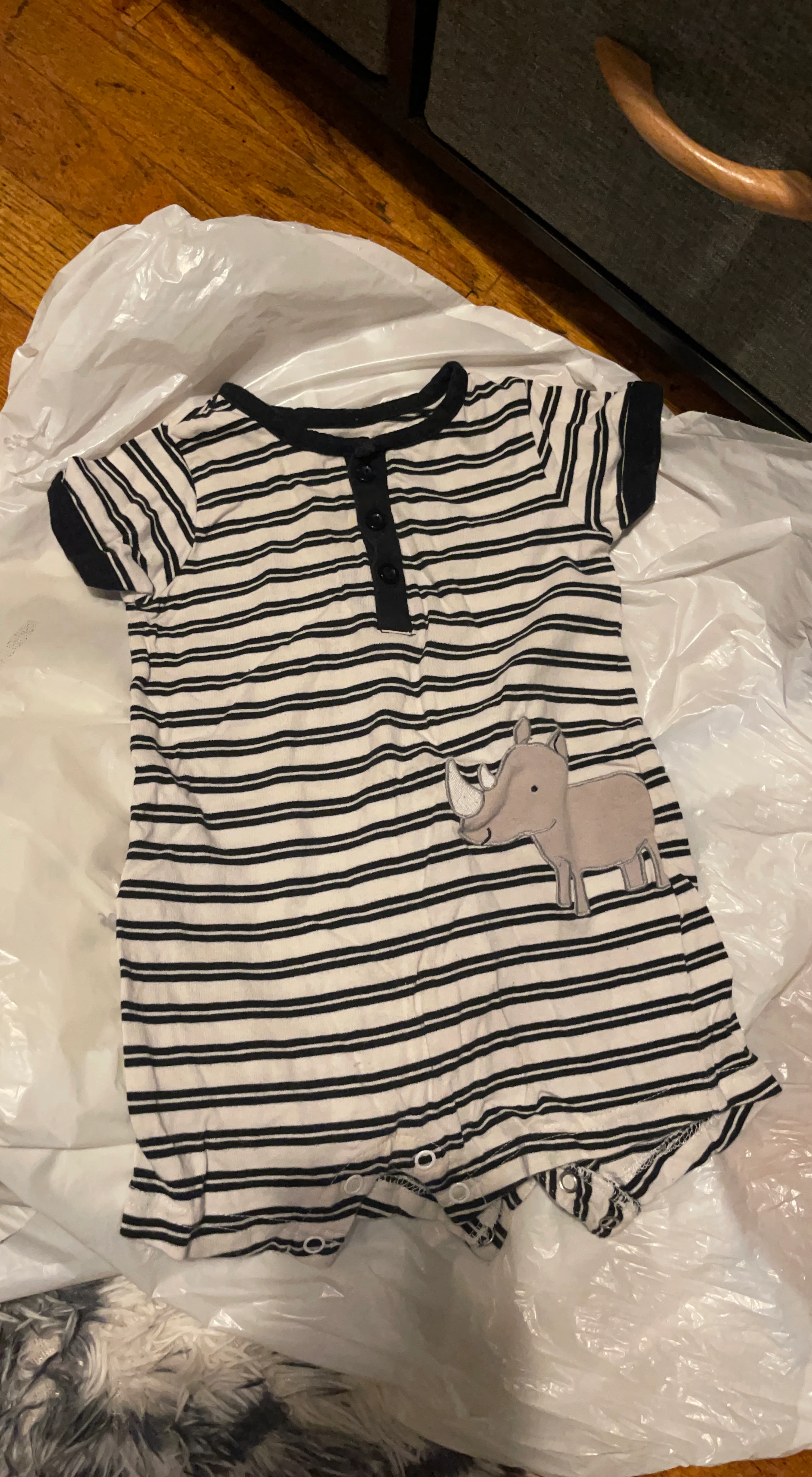 Carter's Striped Baby Romper with Rhino Applique