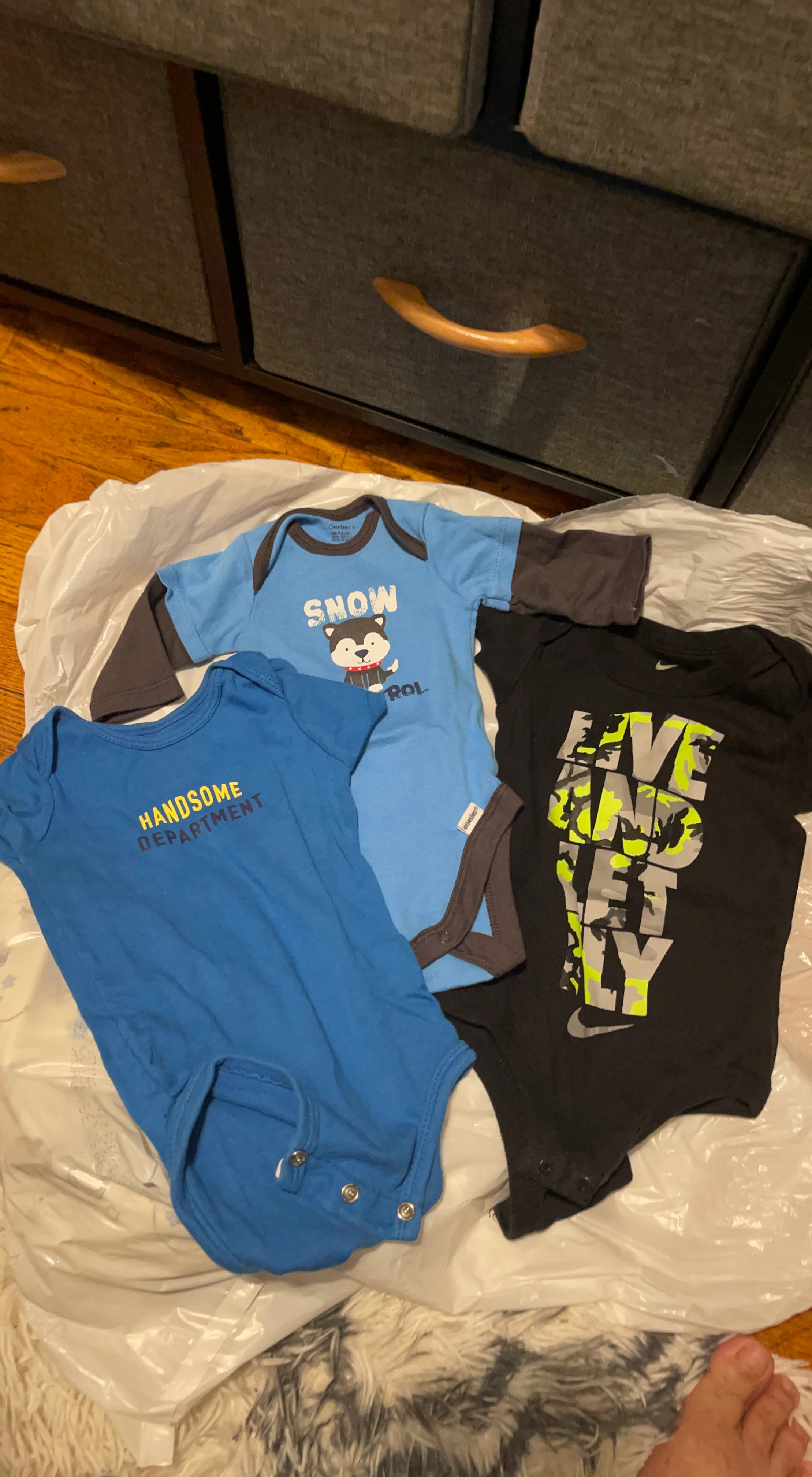 3 Baby Bodysuits - Gerber, Nike, Unknown