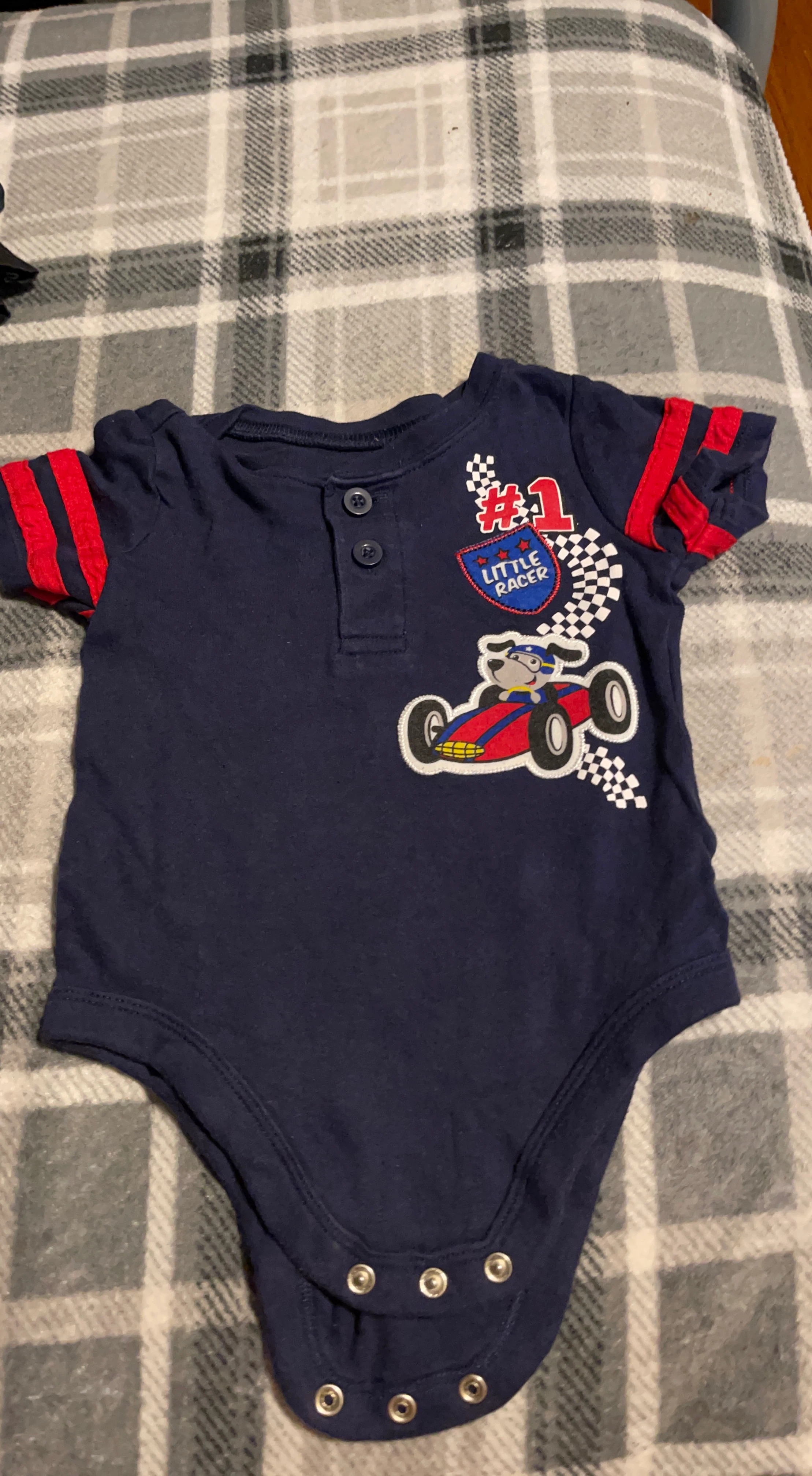 Navy Blue "Little Racer" Baby Bodysuit