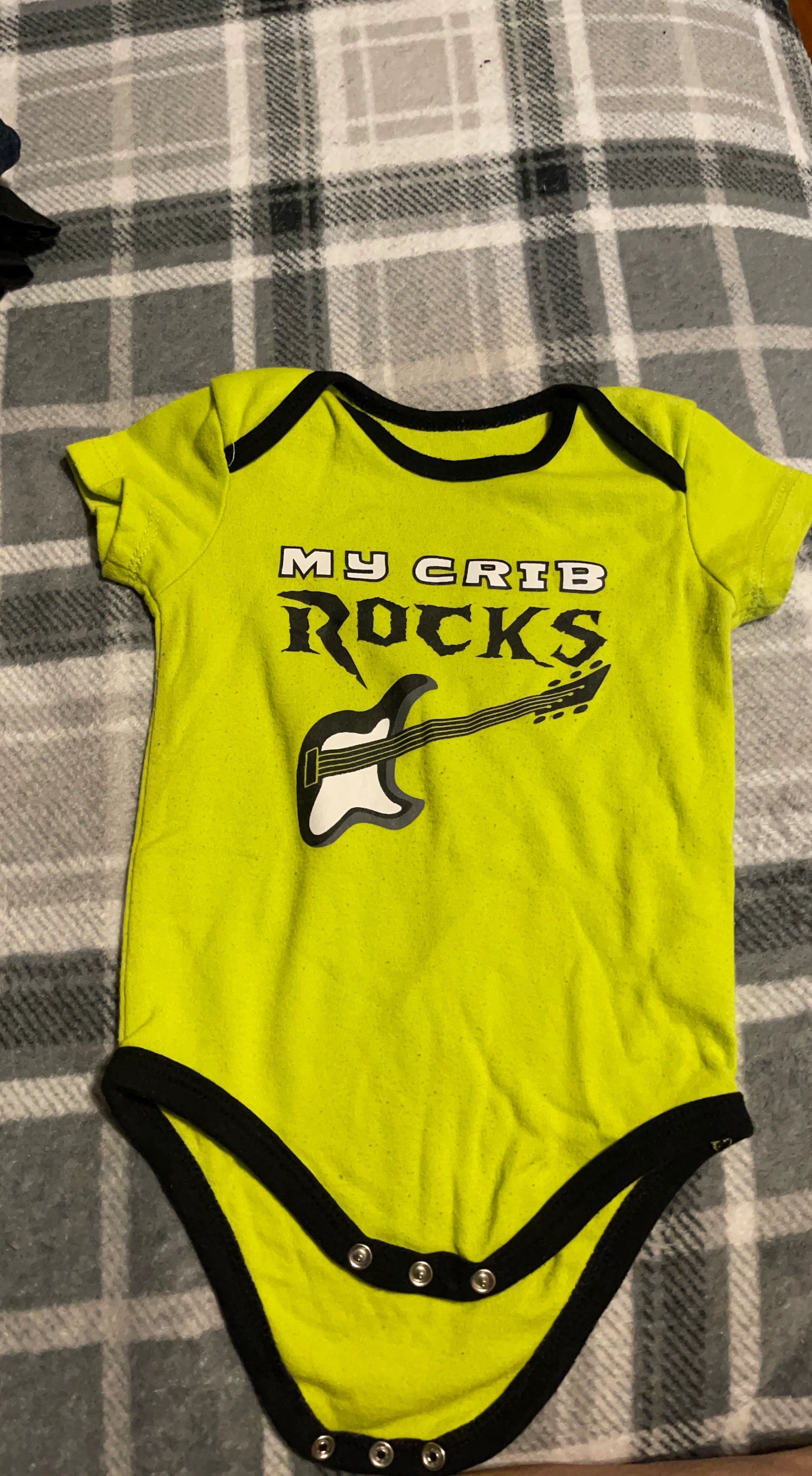 Baby Bodysuit My Crib Rocks Guitar Graphic Lime Green Black Trim