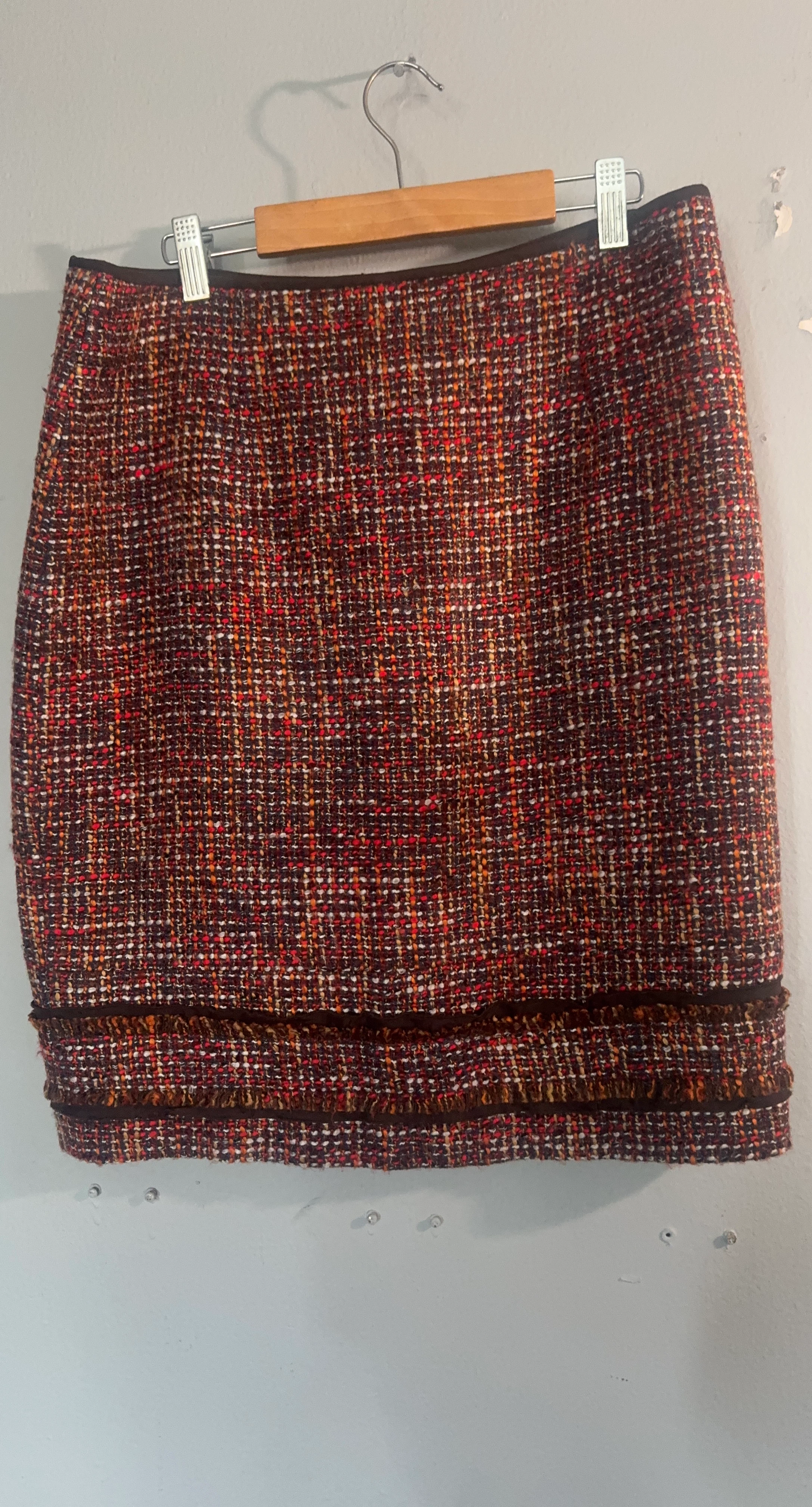 Tweed Pencil Skirt - Red, Orange, White, Brown Mix