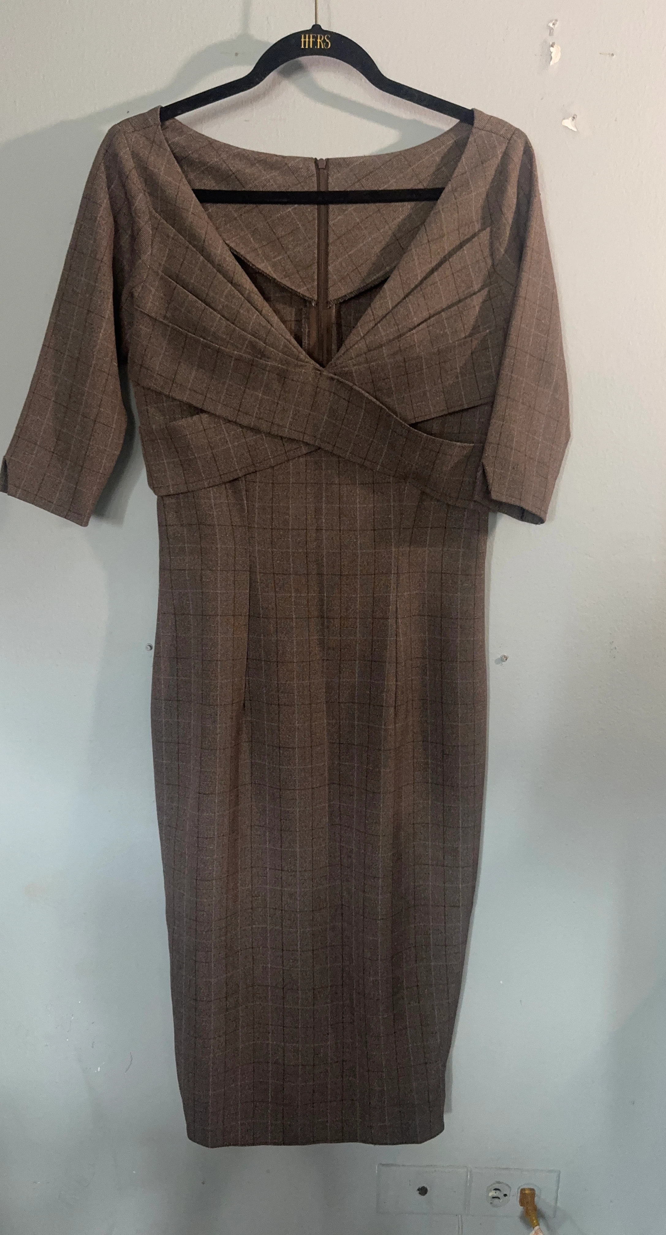 Brown Plaid Midi Dress