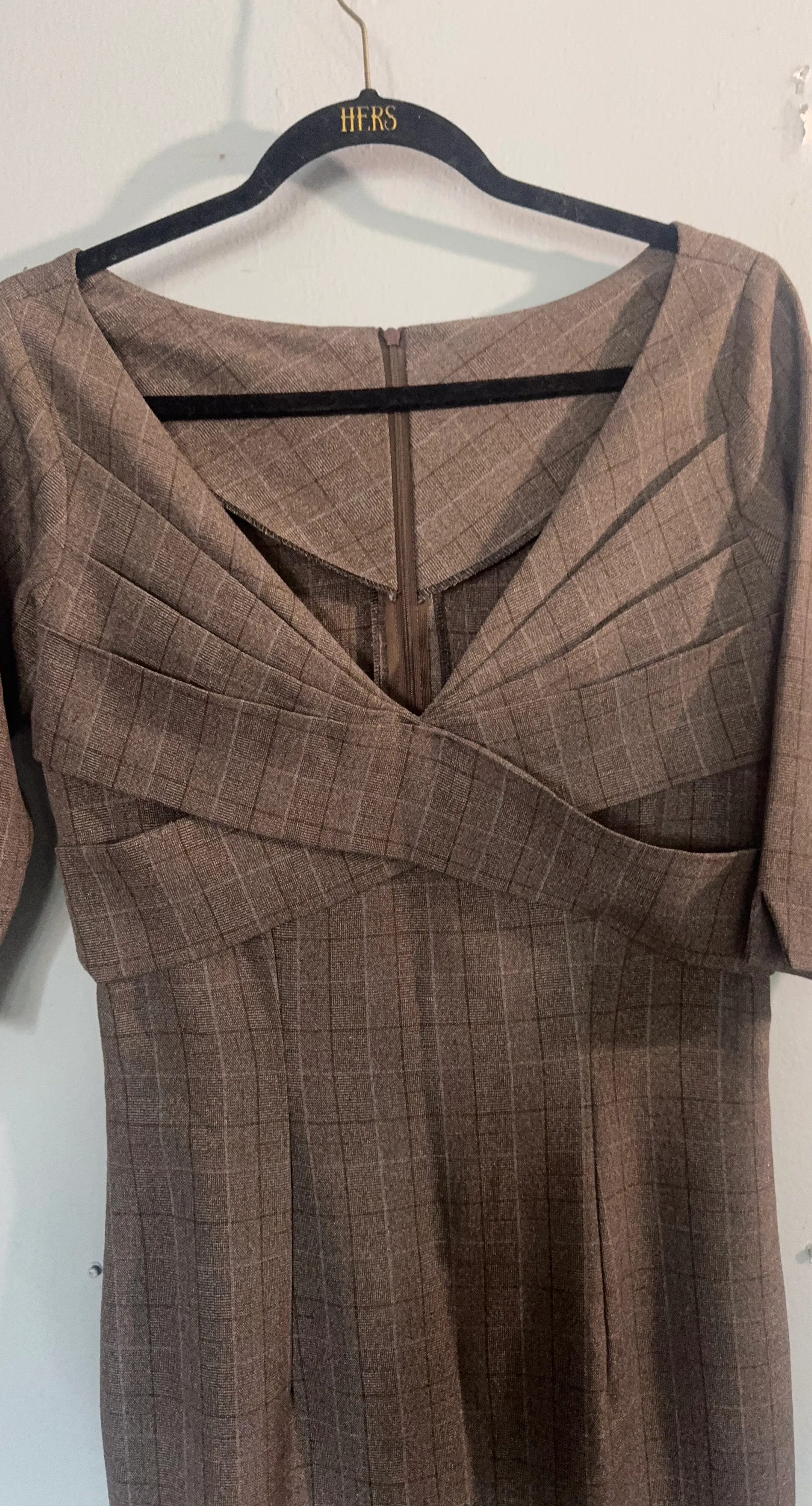 Brown Plaid Sheath Dress