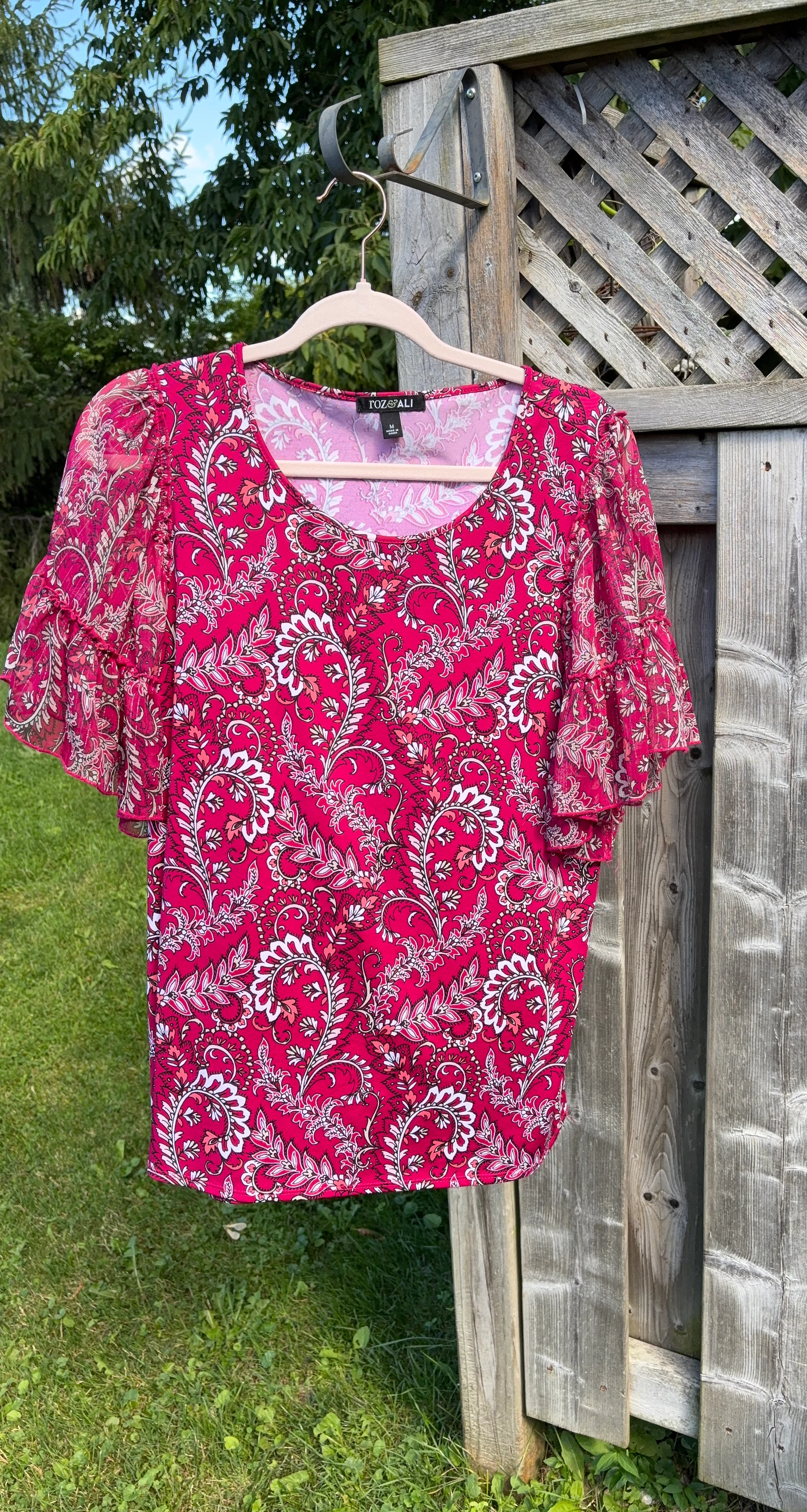 Roz & Ali Women's Pink Paisley Print Top - Size M