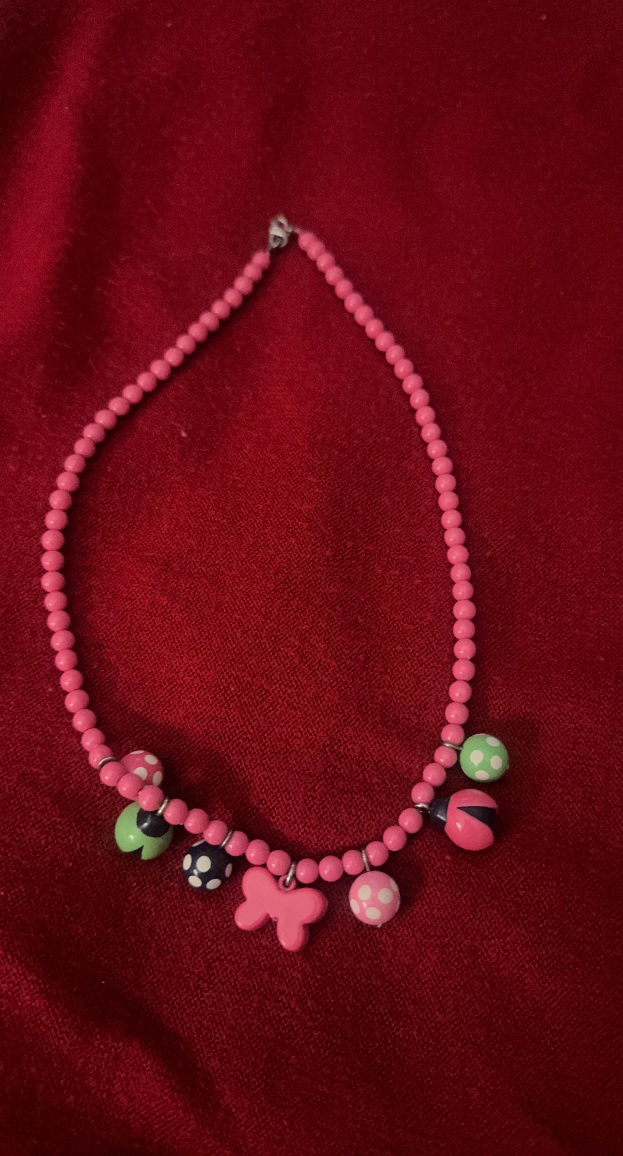 Pink Beaded Necklace with Charms