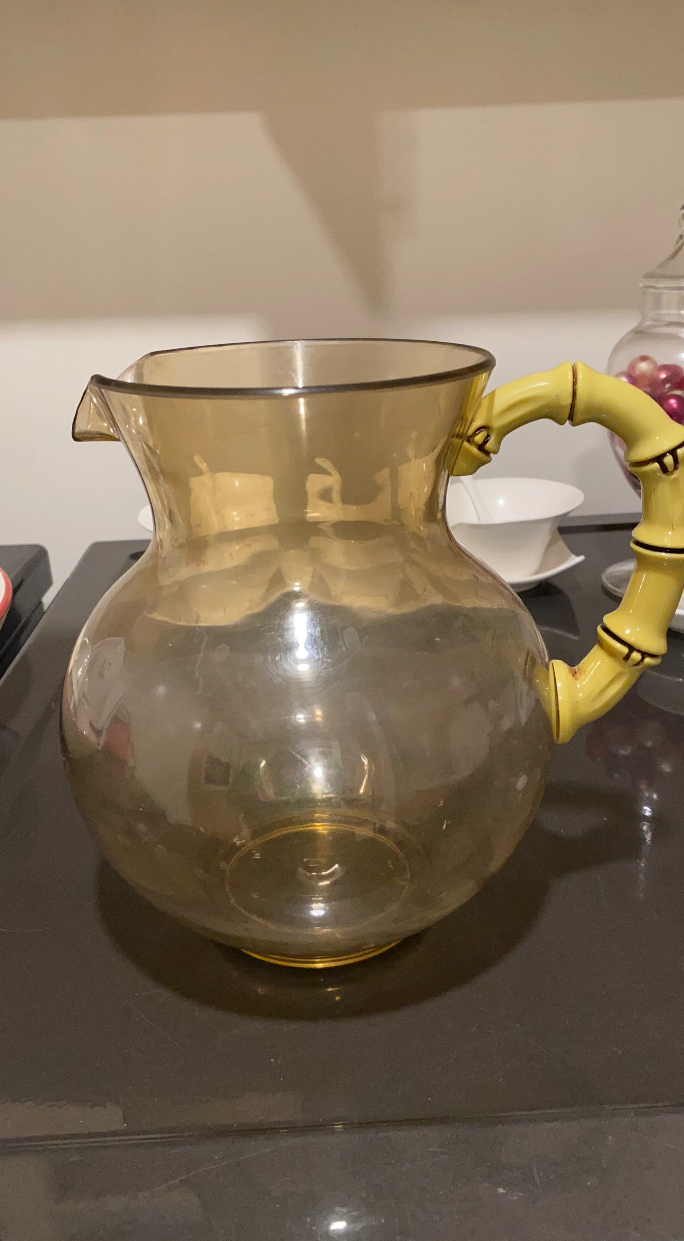 Amber Glass Pitcher with Bamboo Handle