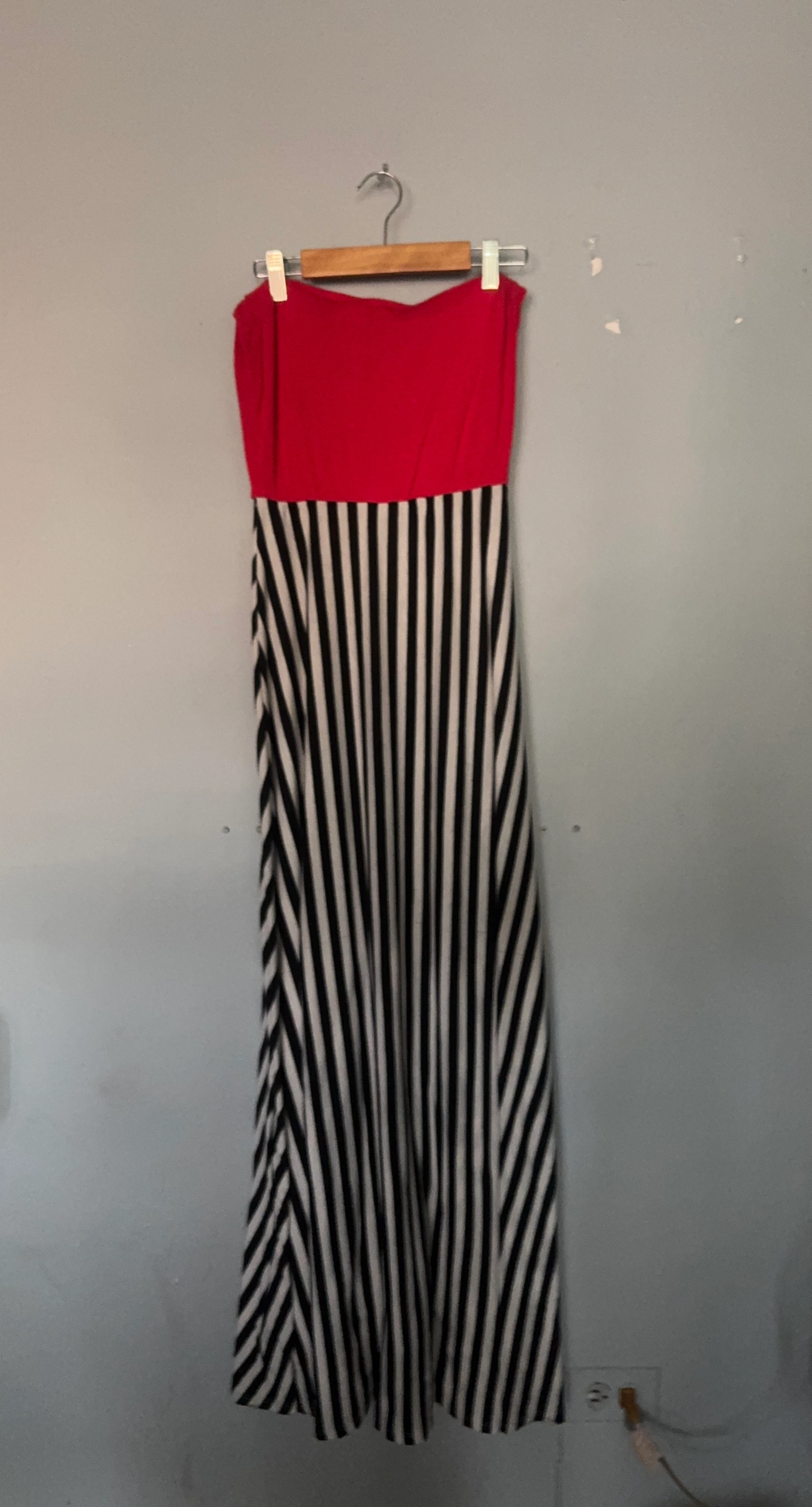 Strapless Maxi Dress - Red & Black Stripe