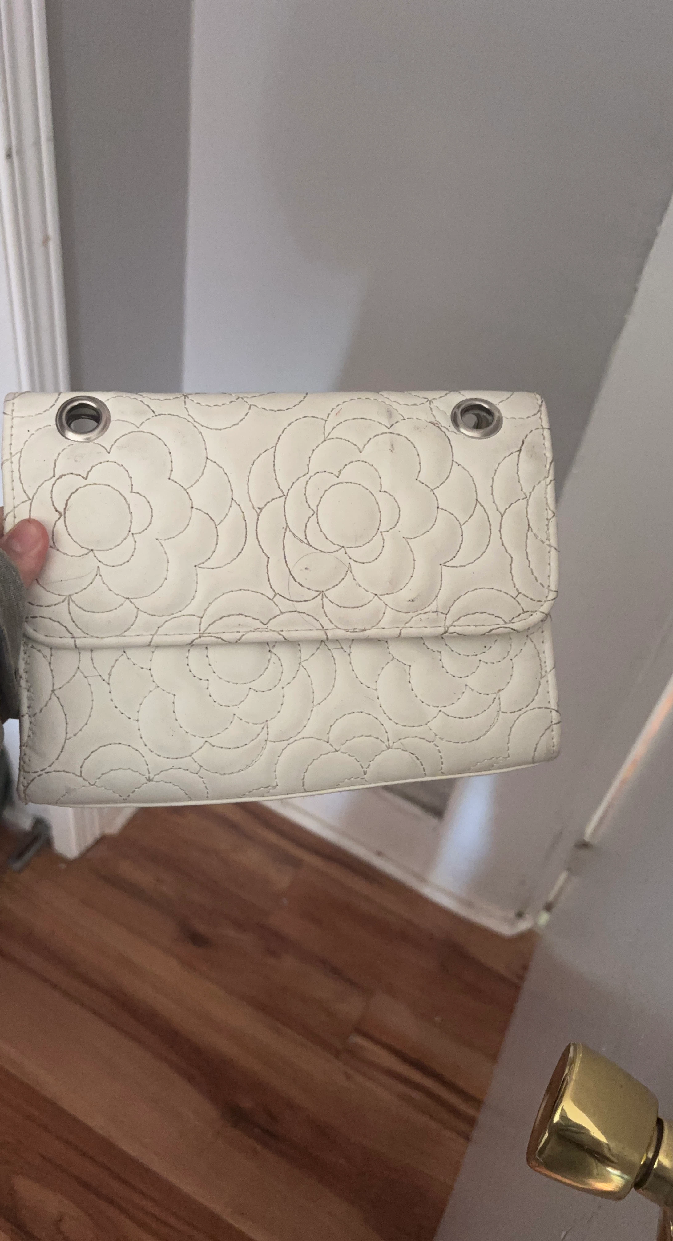 White Quilted Flower Clutch