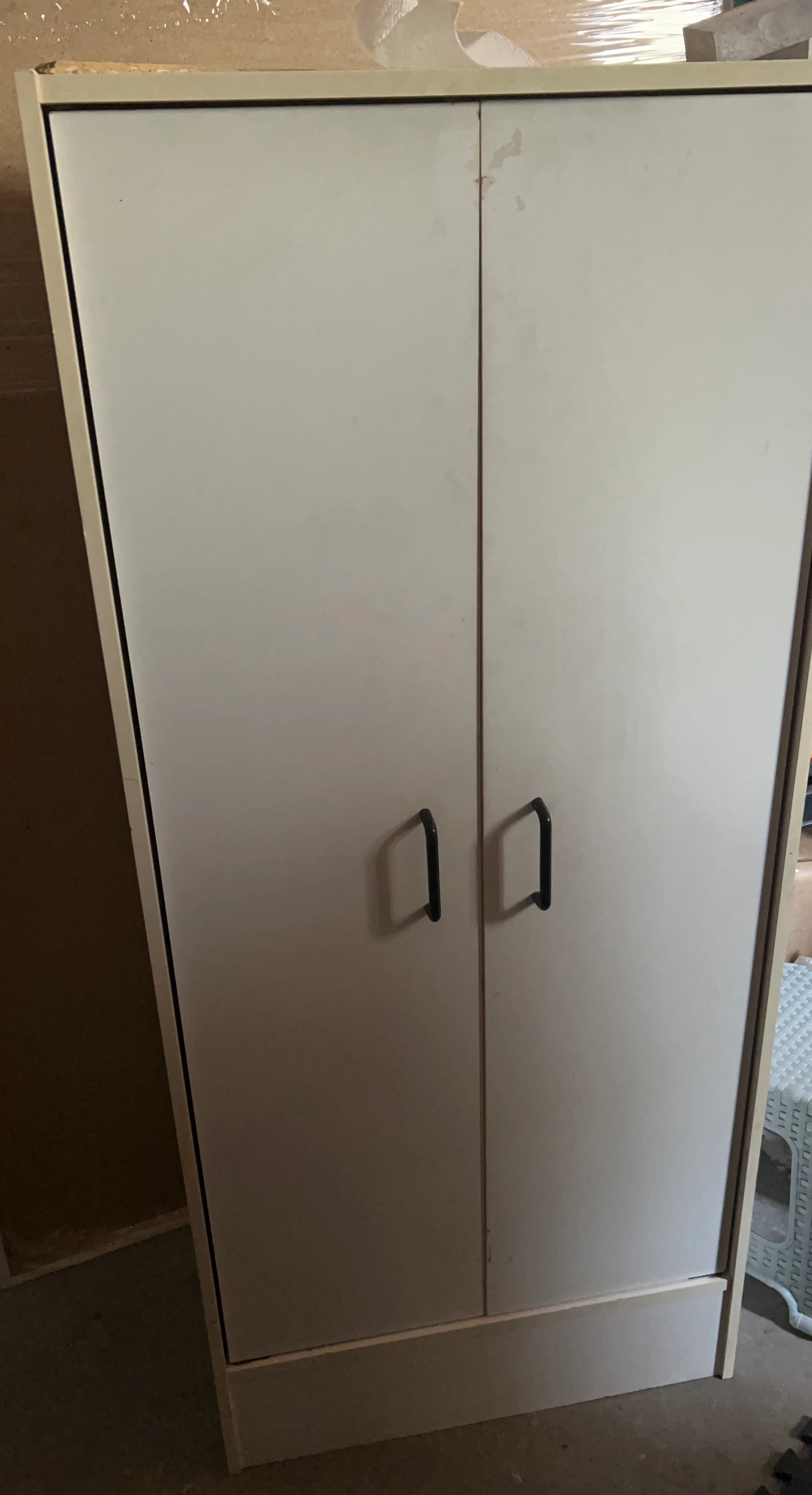 White two-door storage cabinet