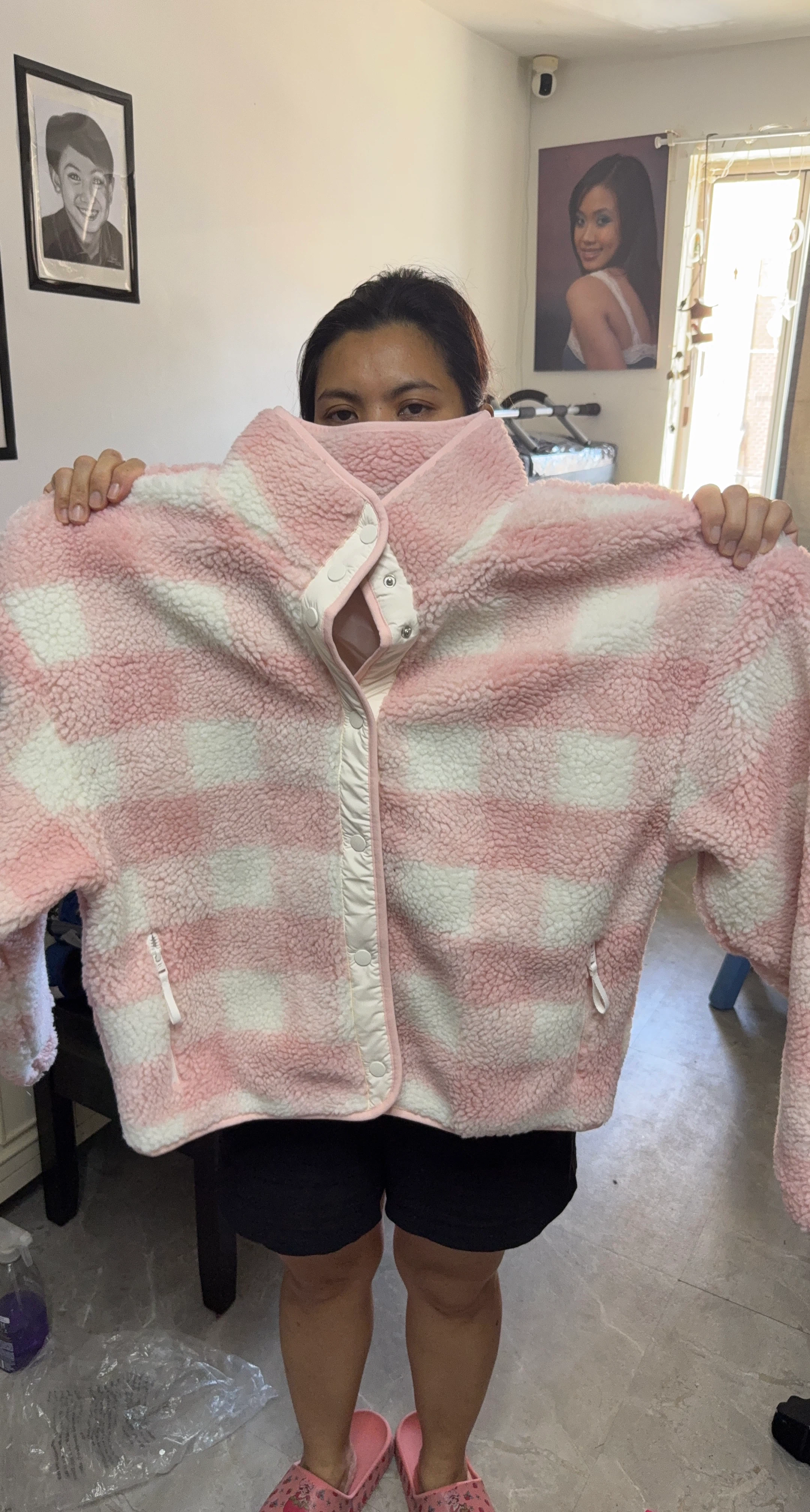 Pink and White Buffalo Plaid Fleece Jacket