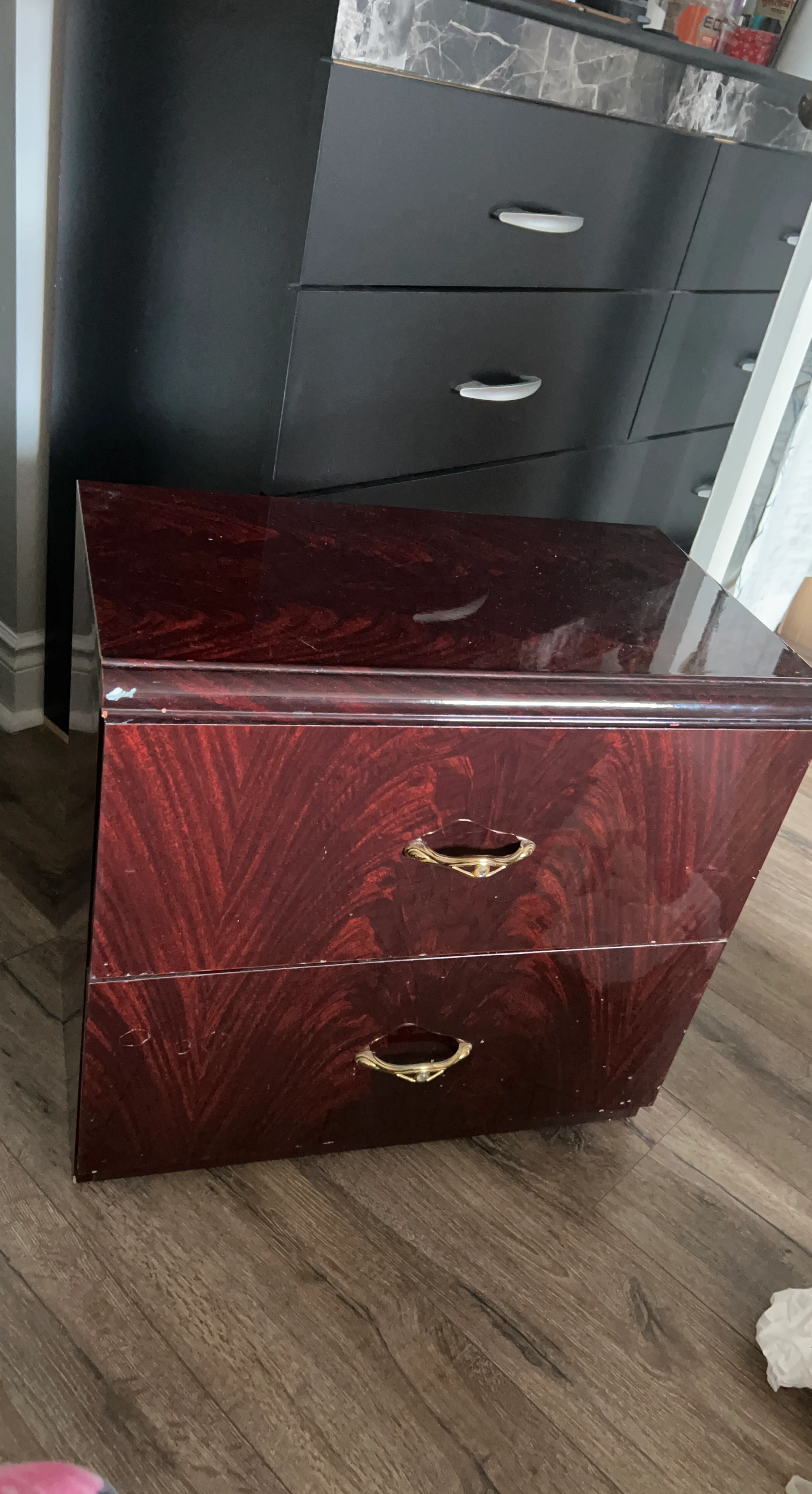 2-Drawer Nightstand - Burgundy High Gloss