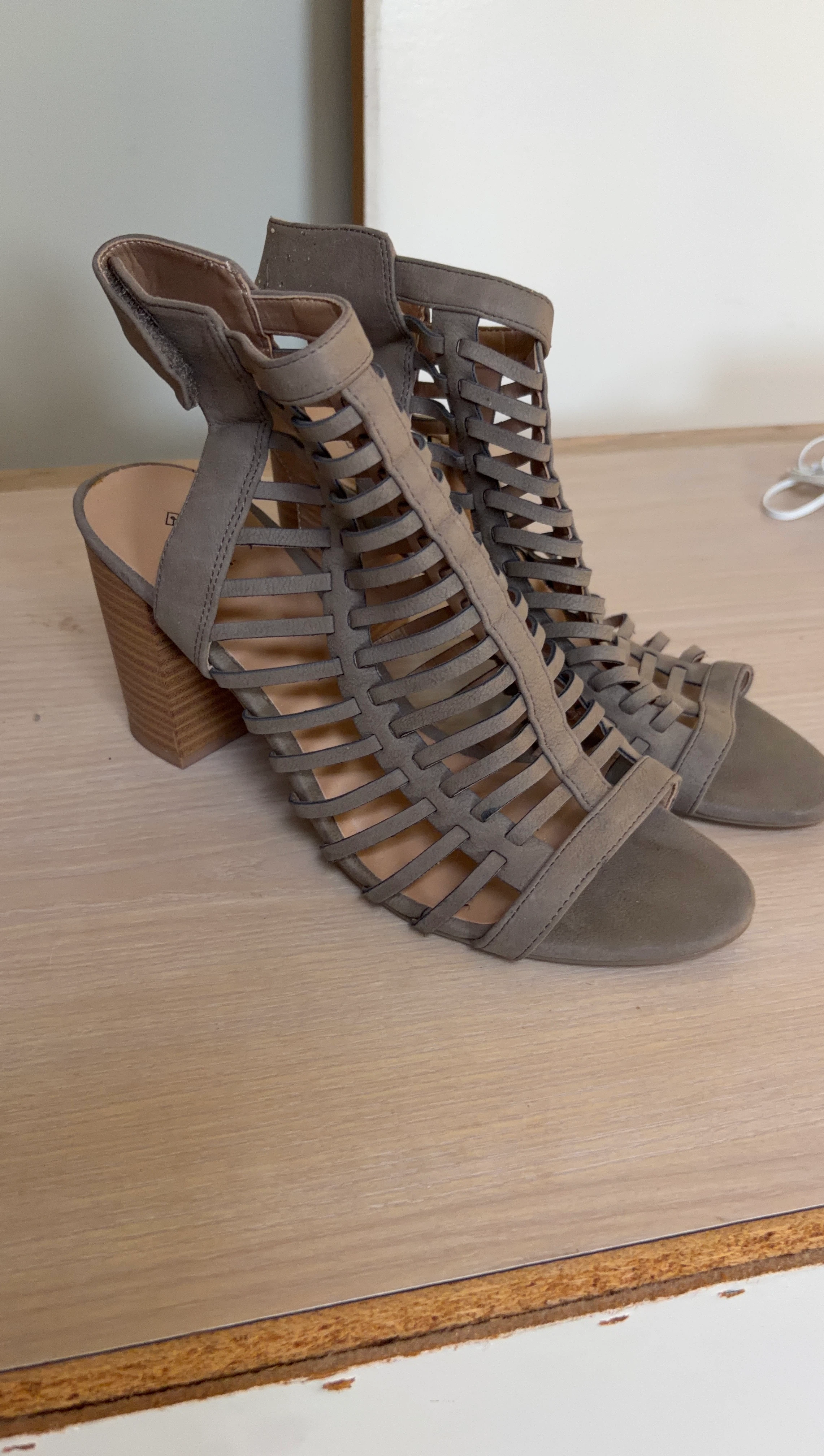 Grey Strappy Block Heel Sandals