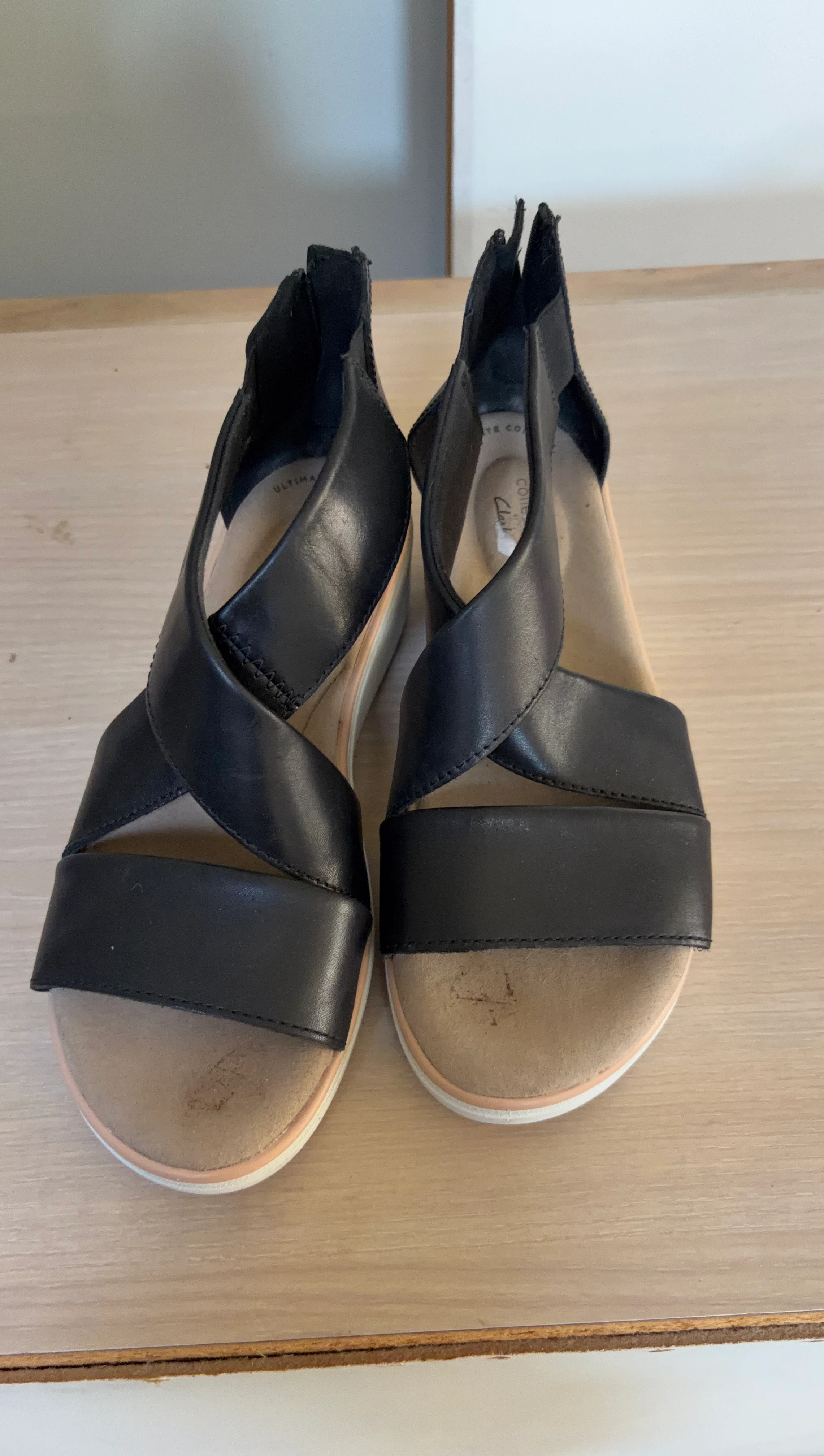 Clarks Black Leather Sandals