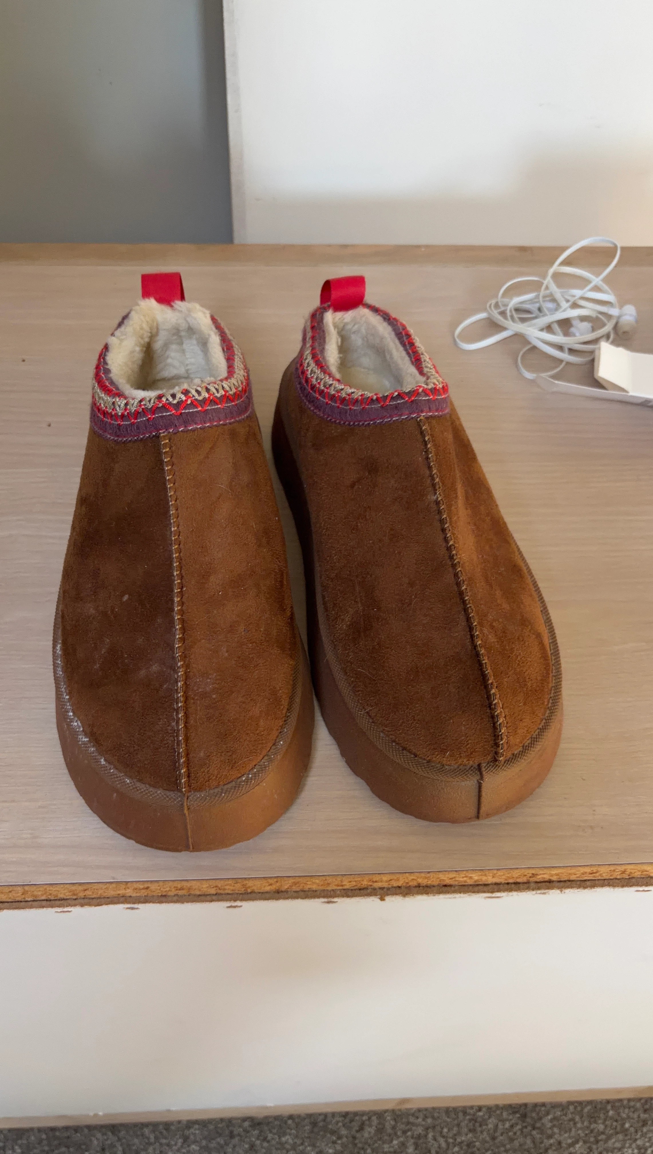 Brown Suede Slippers with Fur Lining