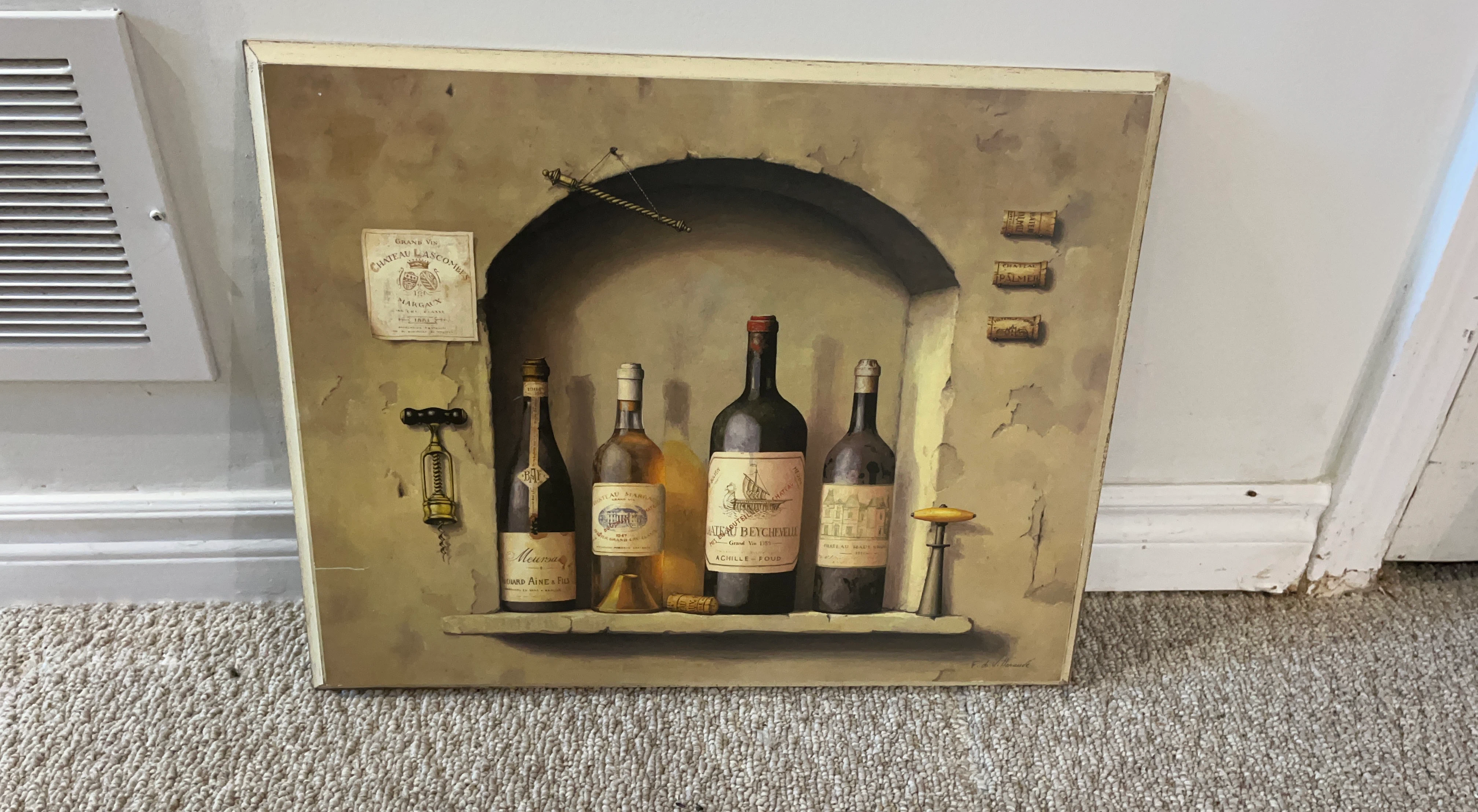 Vintage Wine Painting with Wine Bottles and Corks