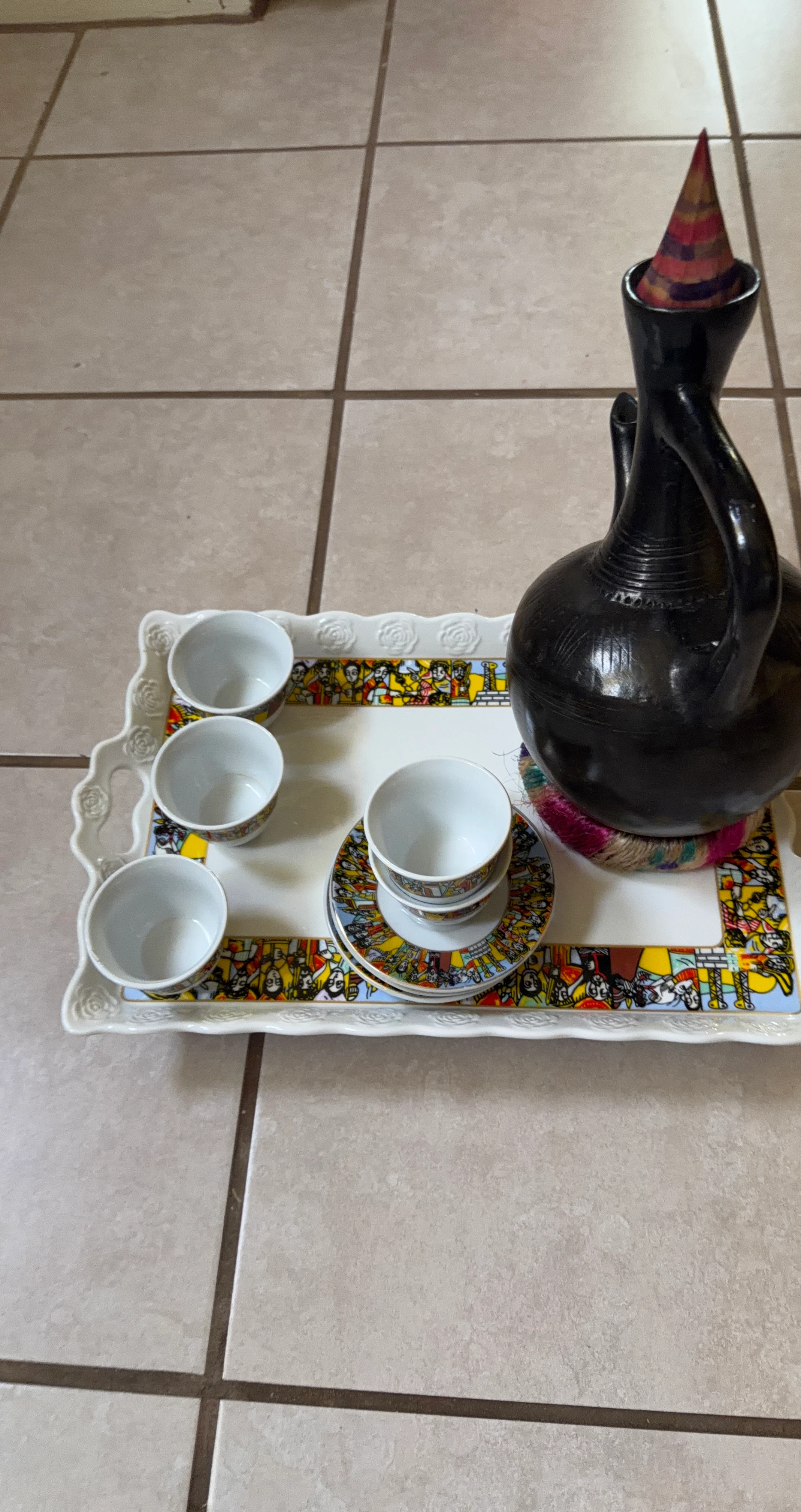 Ethiopian coffee set with jebena and tray