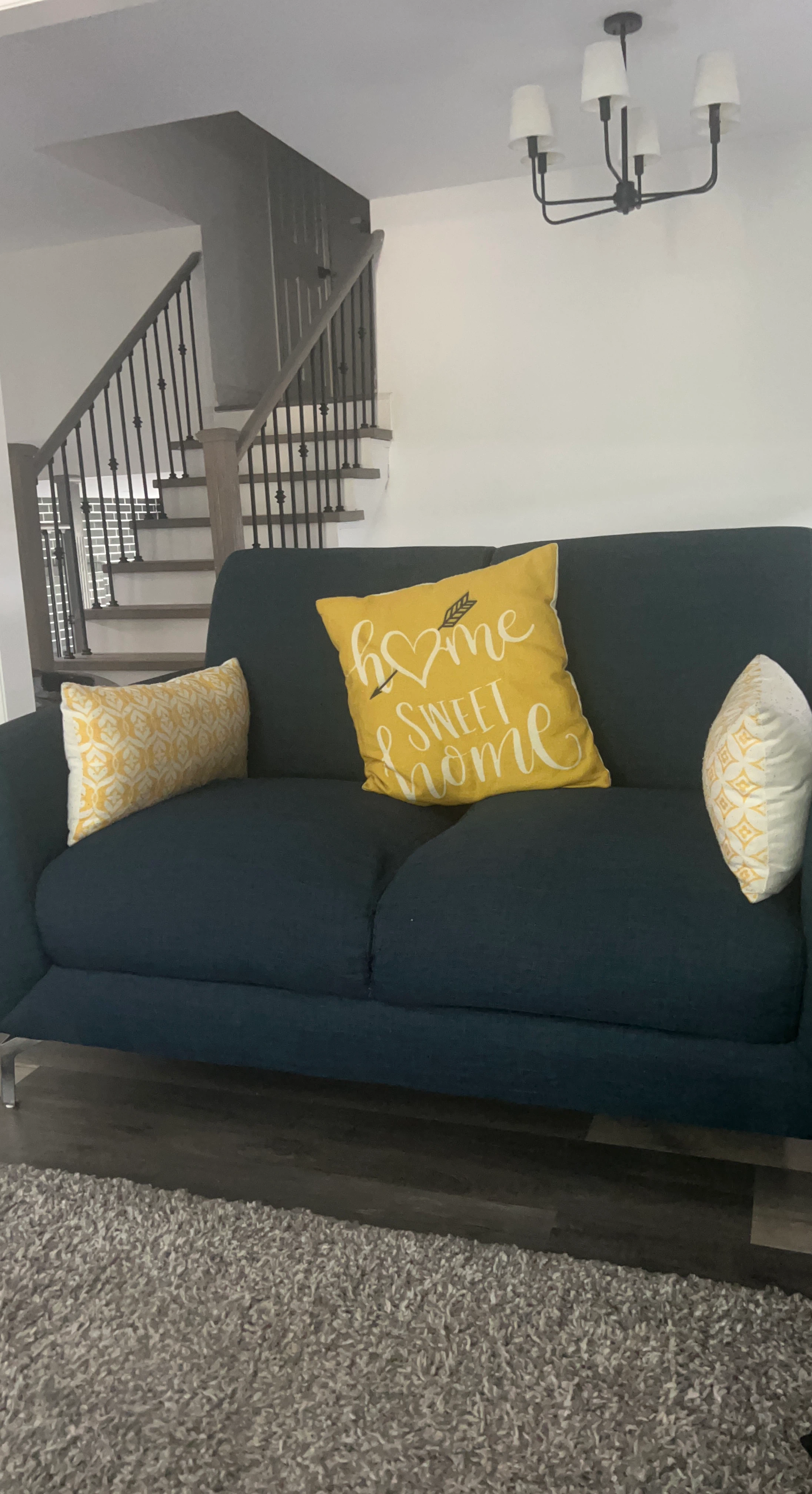 Dark blue fabric loveseat sofa