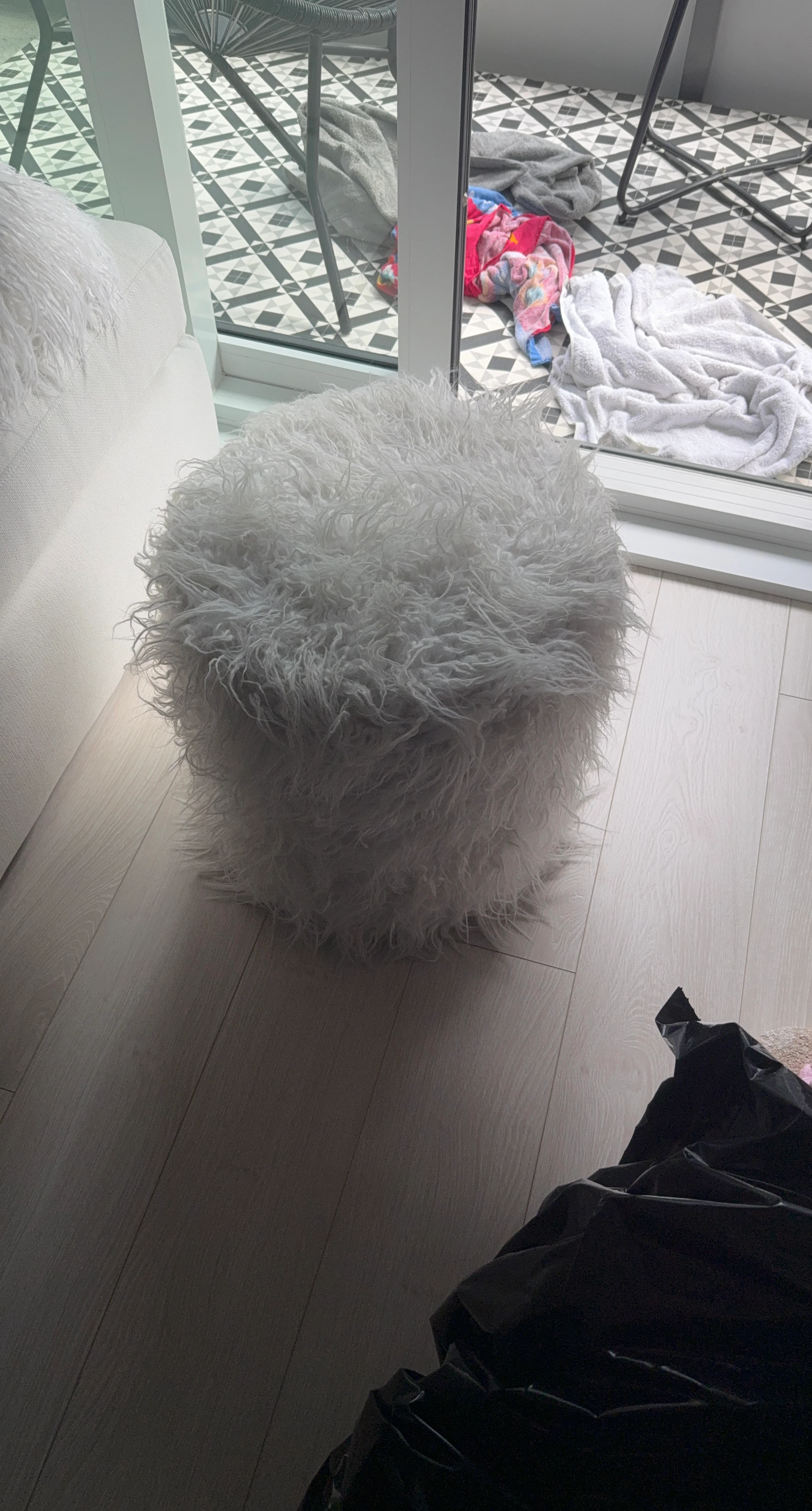 Fluffy White Round Ottoman/Footstool