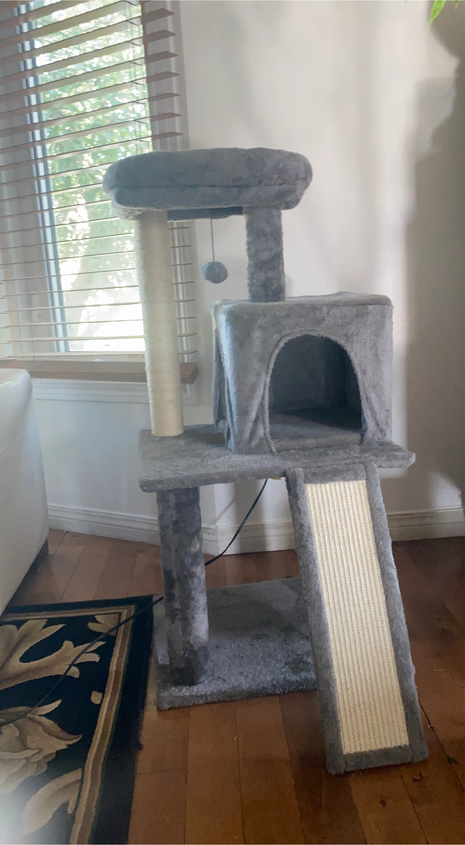 Grey Cat Tree Condo with Sisal Scratching Post