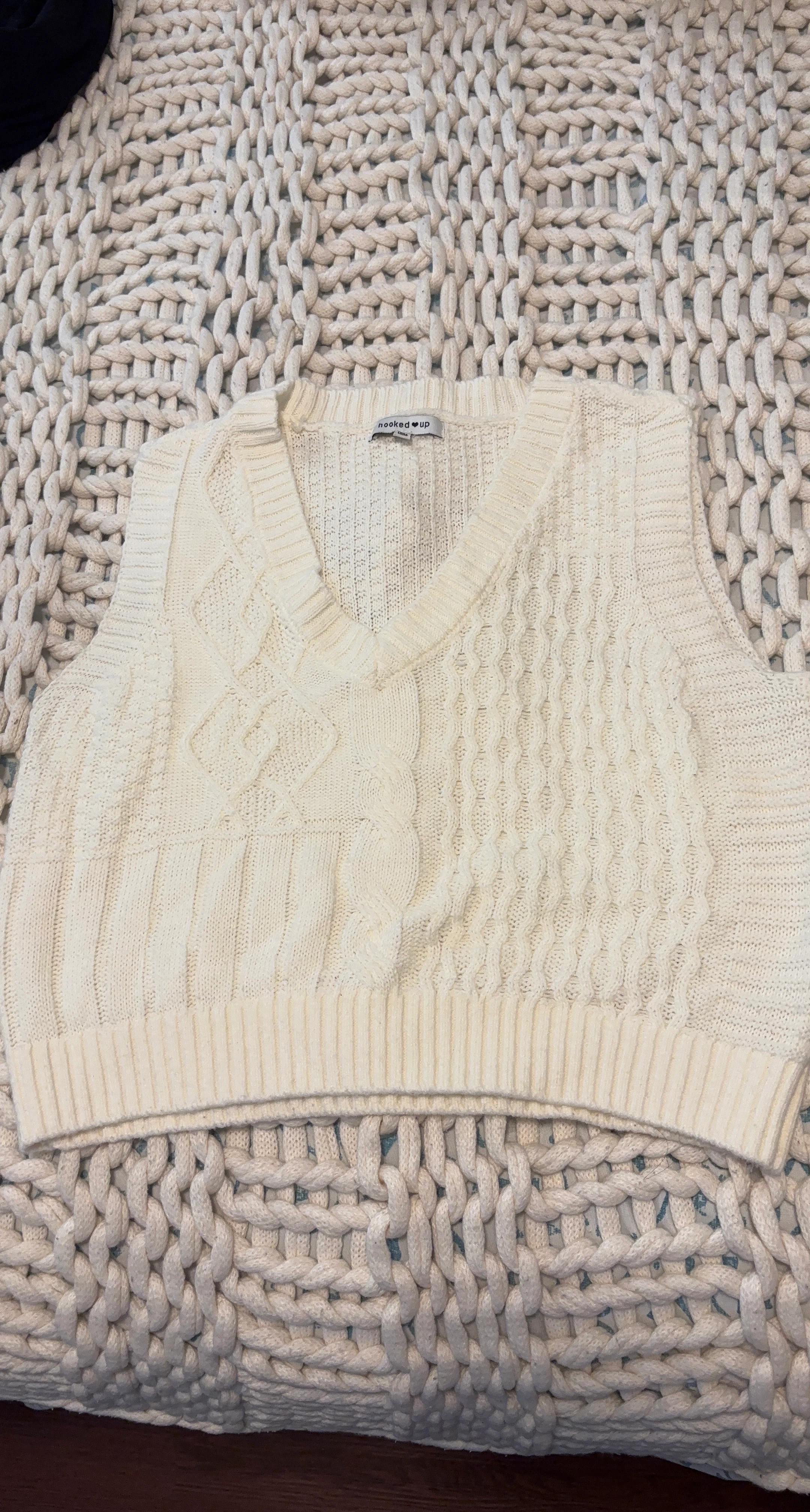 Cream Cable Knit V-Neck Sweater Vest