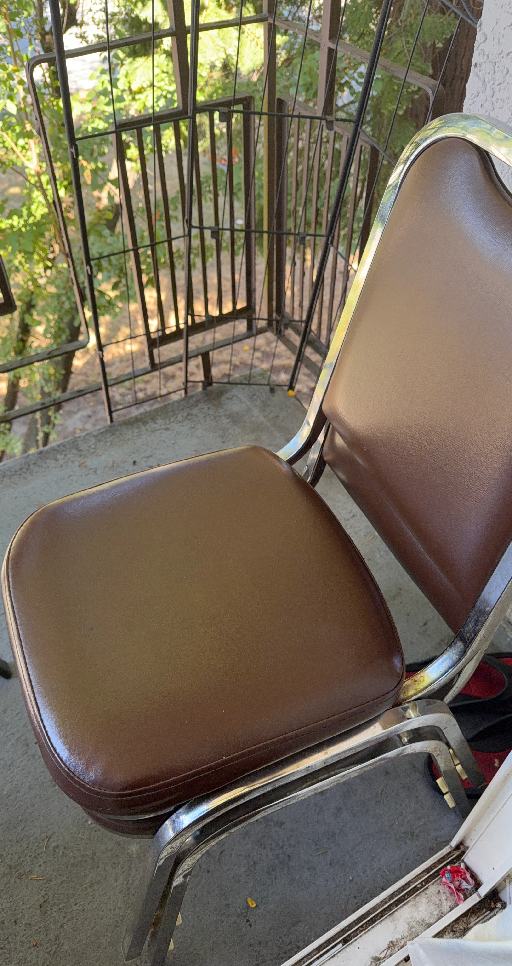 Brown Vinyl Dining Chair with Chrome Frame