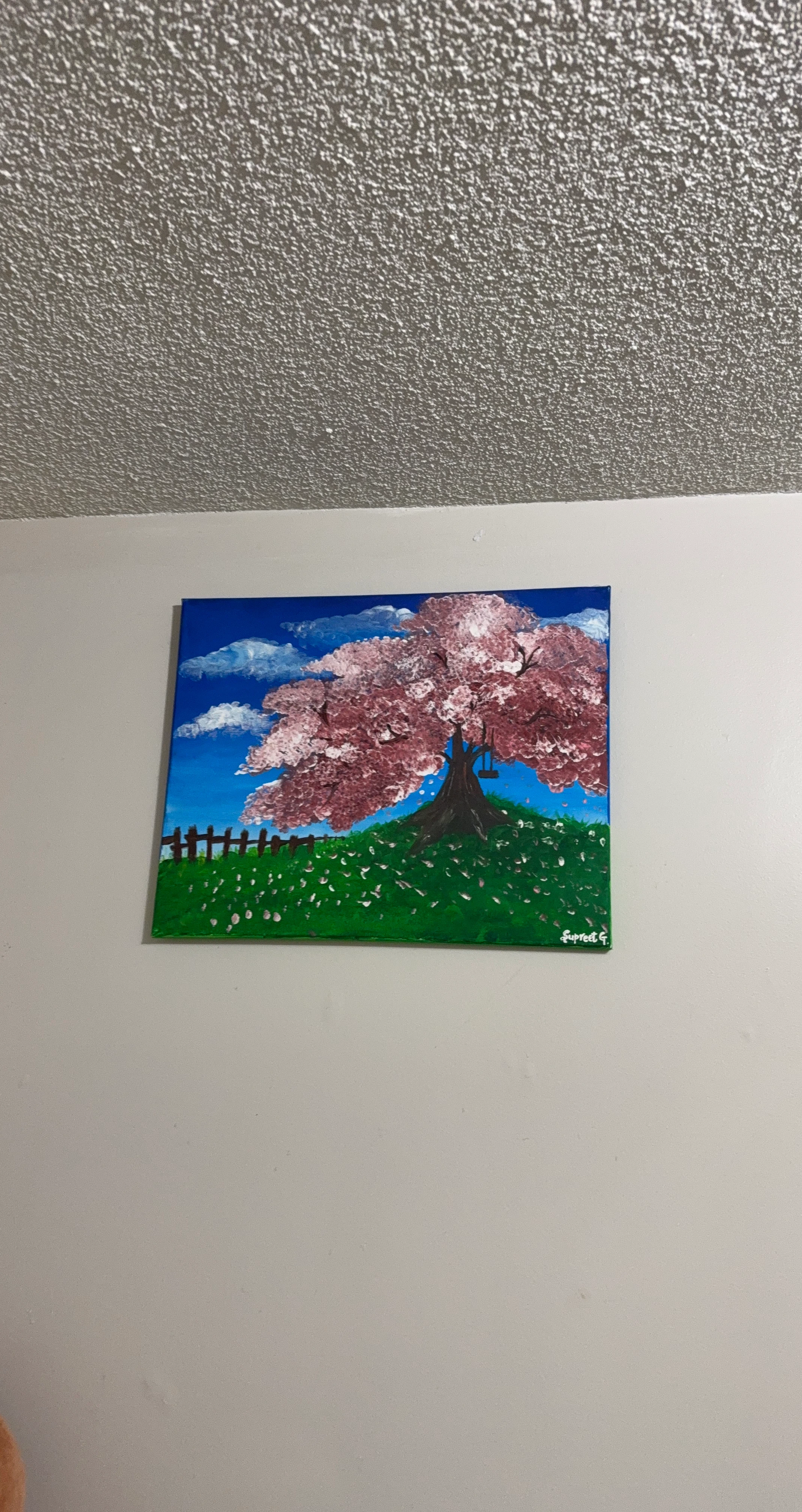 Hand-Painted Cherry Blossom Tree Canvas Art