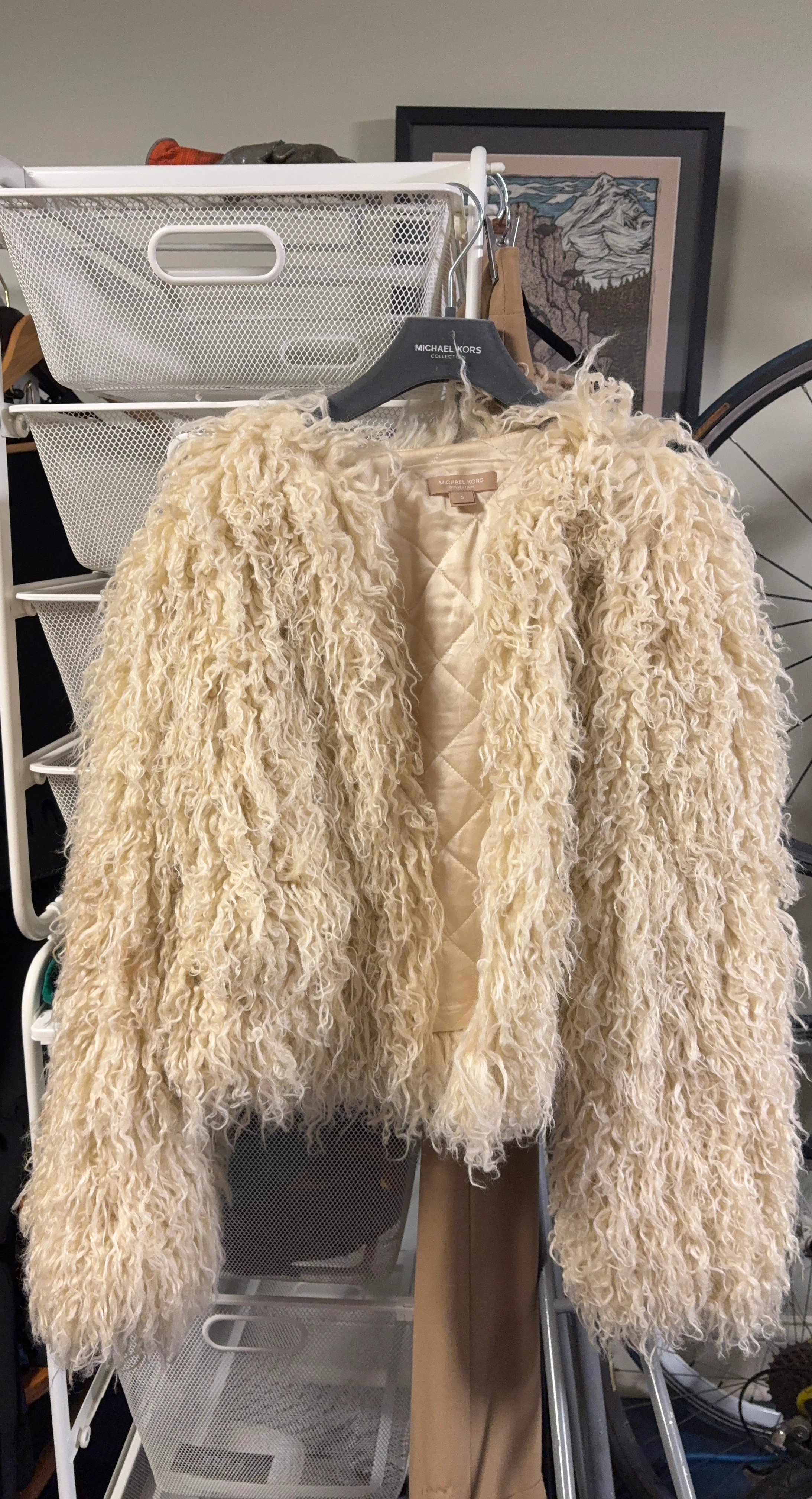 Michael Kors Collection Cream Faux Fur Jacket Size S