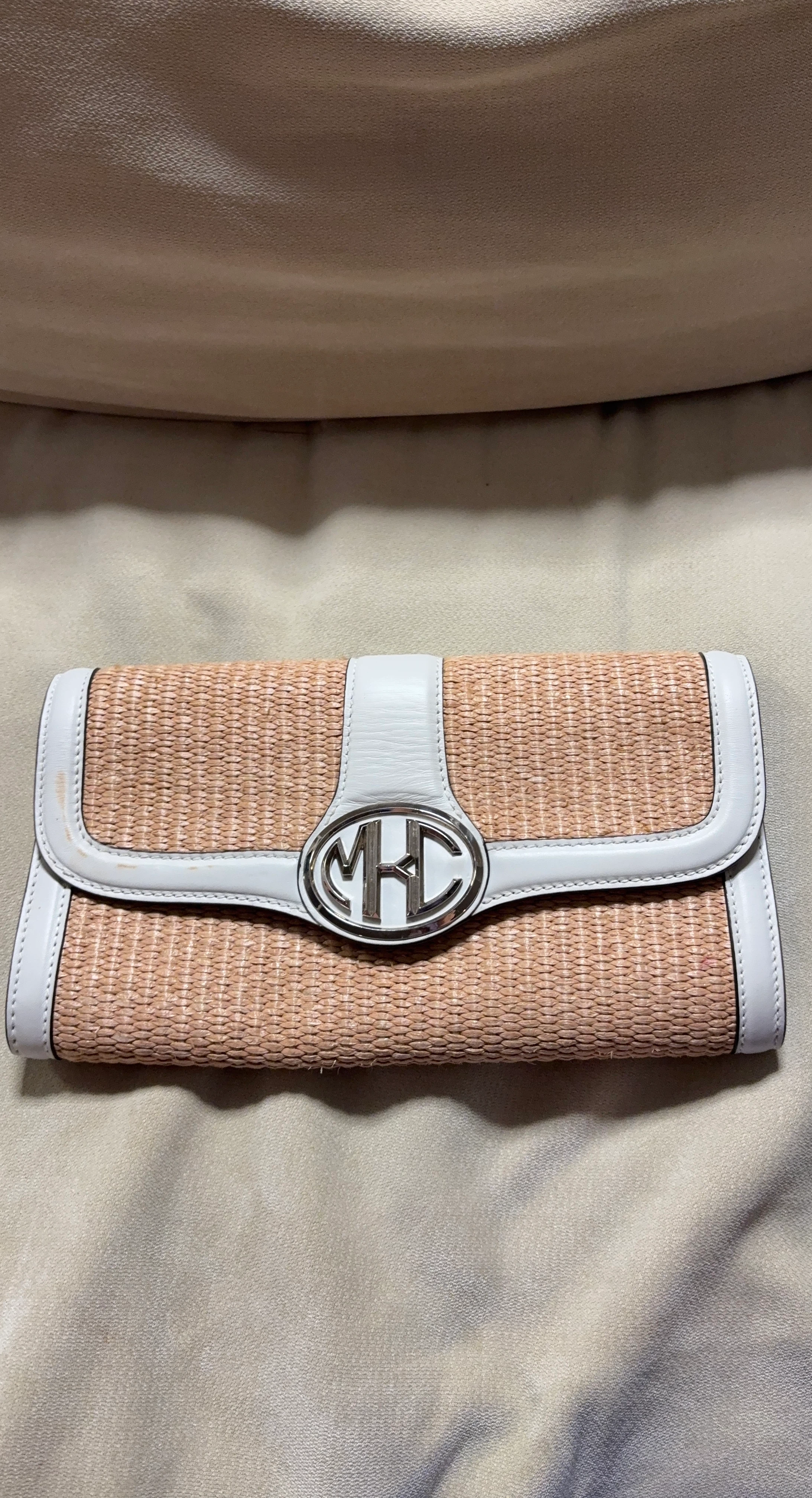 Michael Kors Straw and Leather Clutch