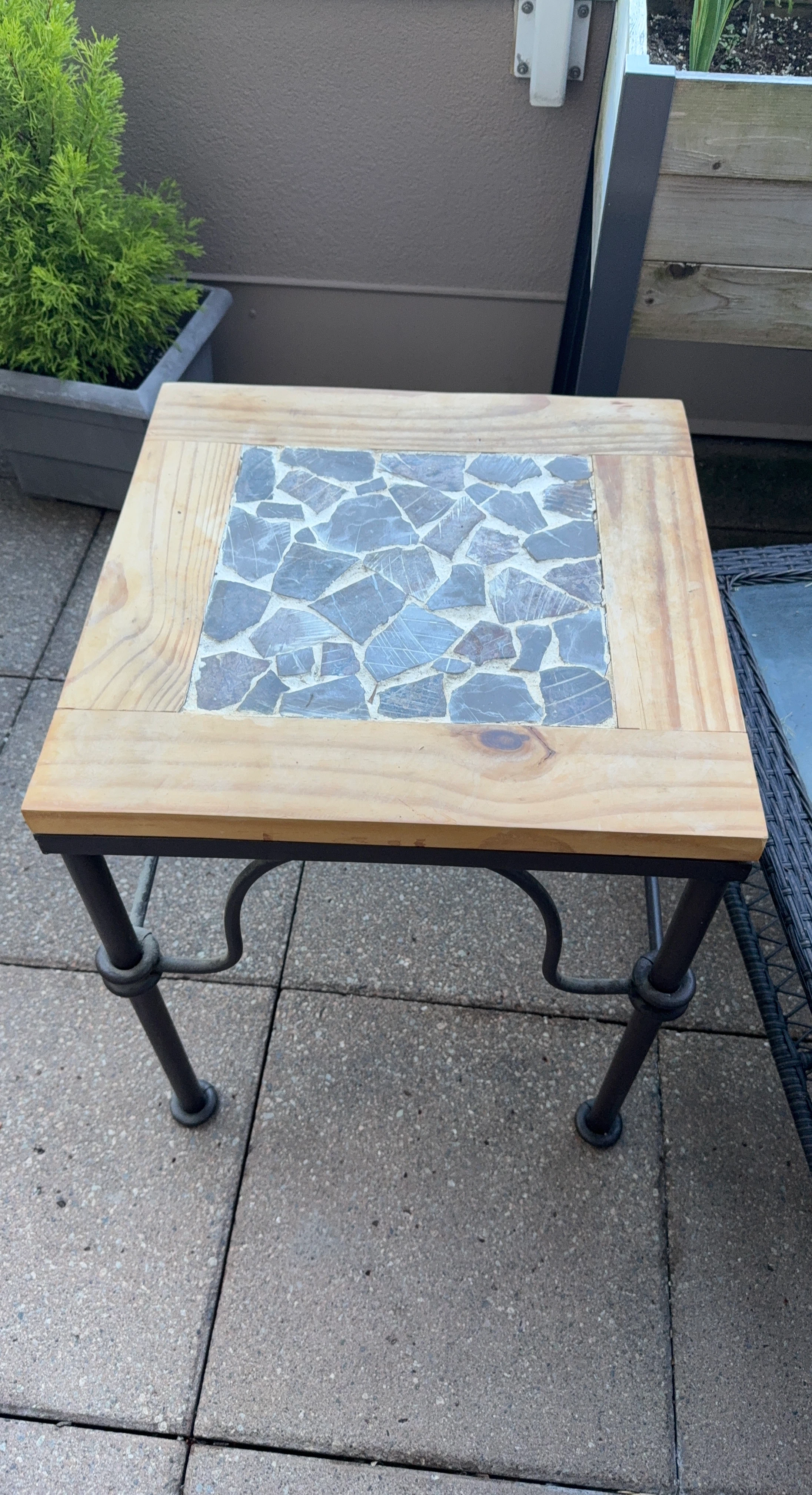 Wooden Side Table with Mosaic Top
