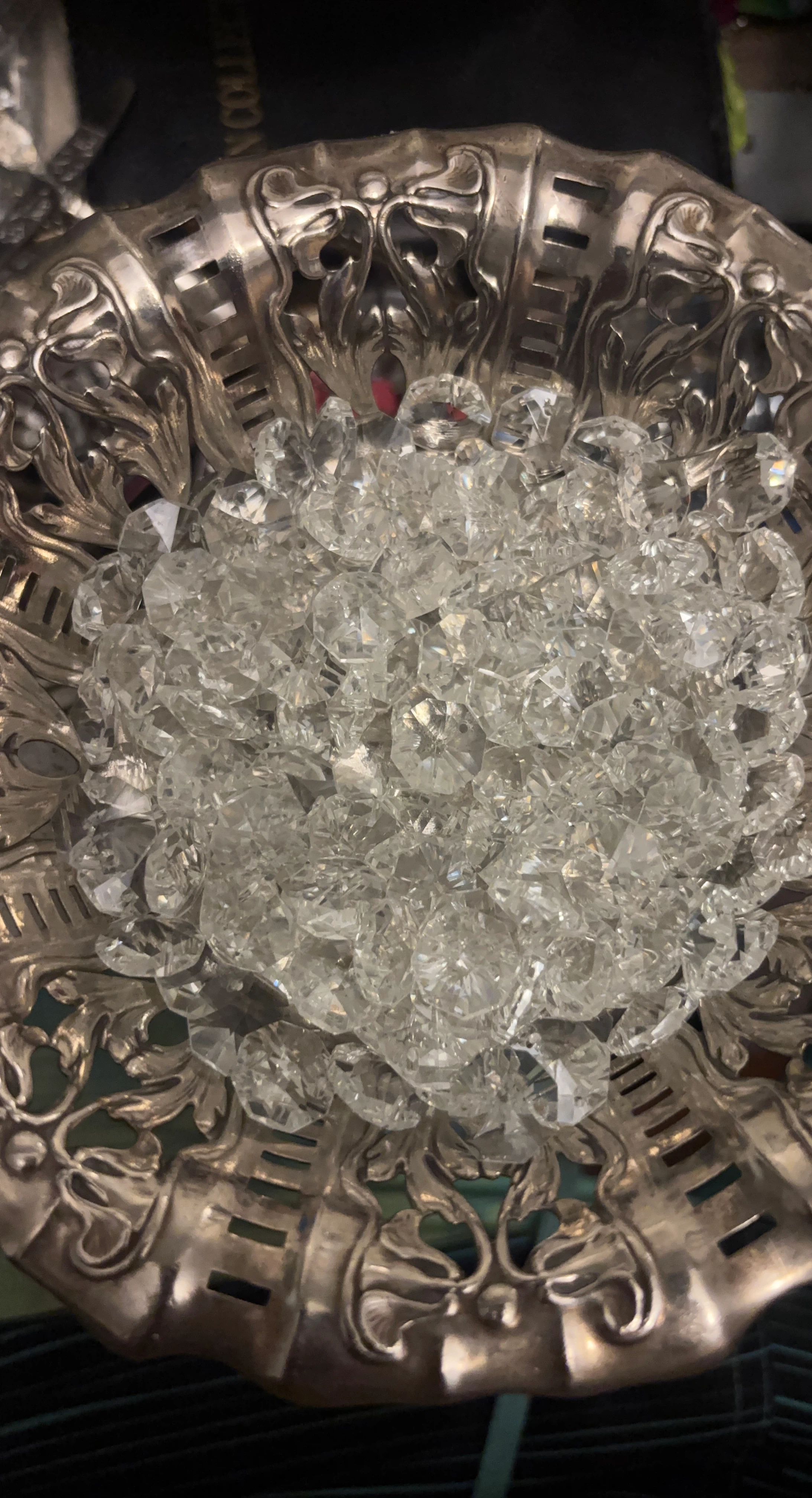 Decorative Silver-Tone Bowl with Crystal Accents