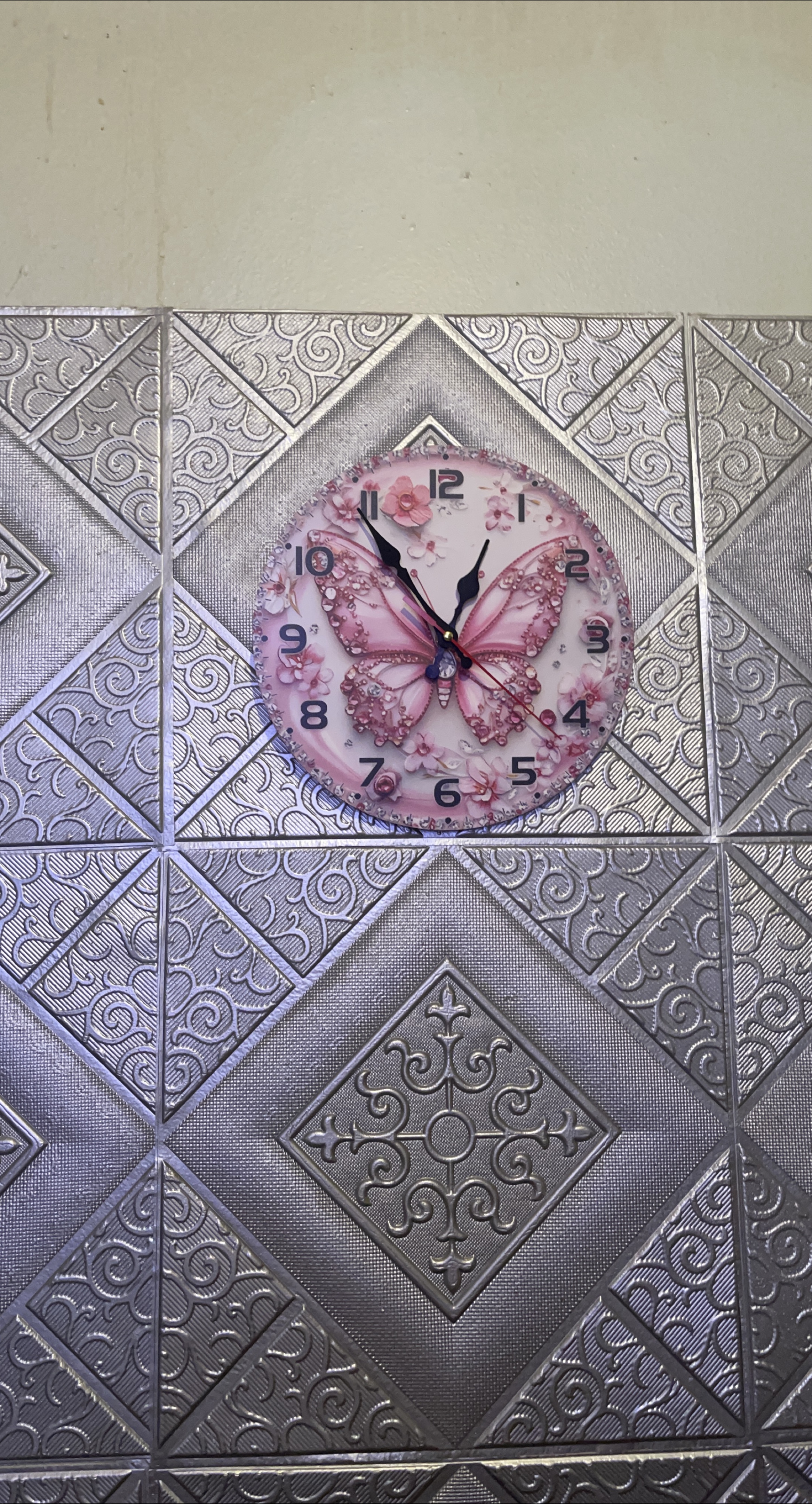 Pink Butterfly Wall Clock