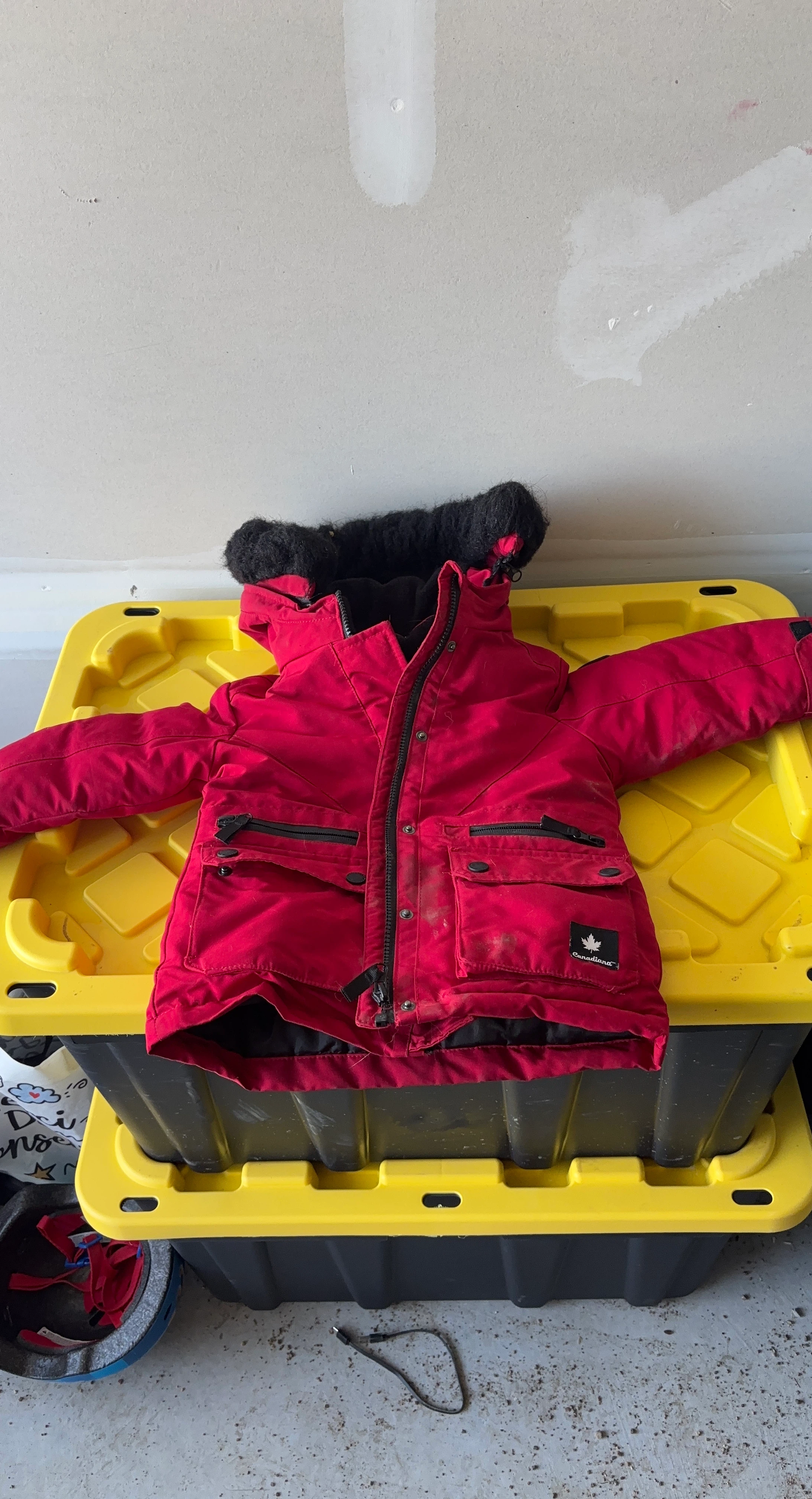 Red Canadiana Winter Jacket with Fur Hood