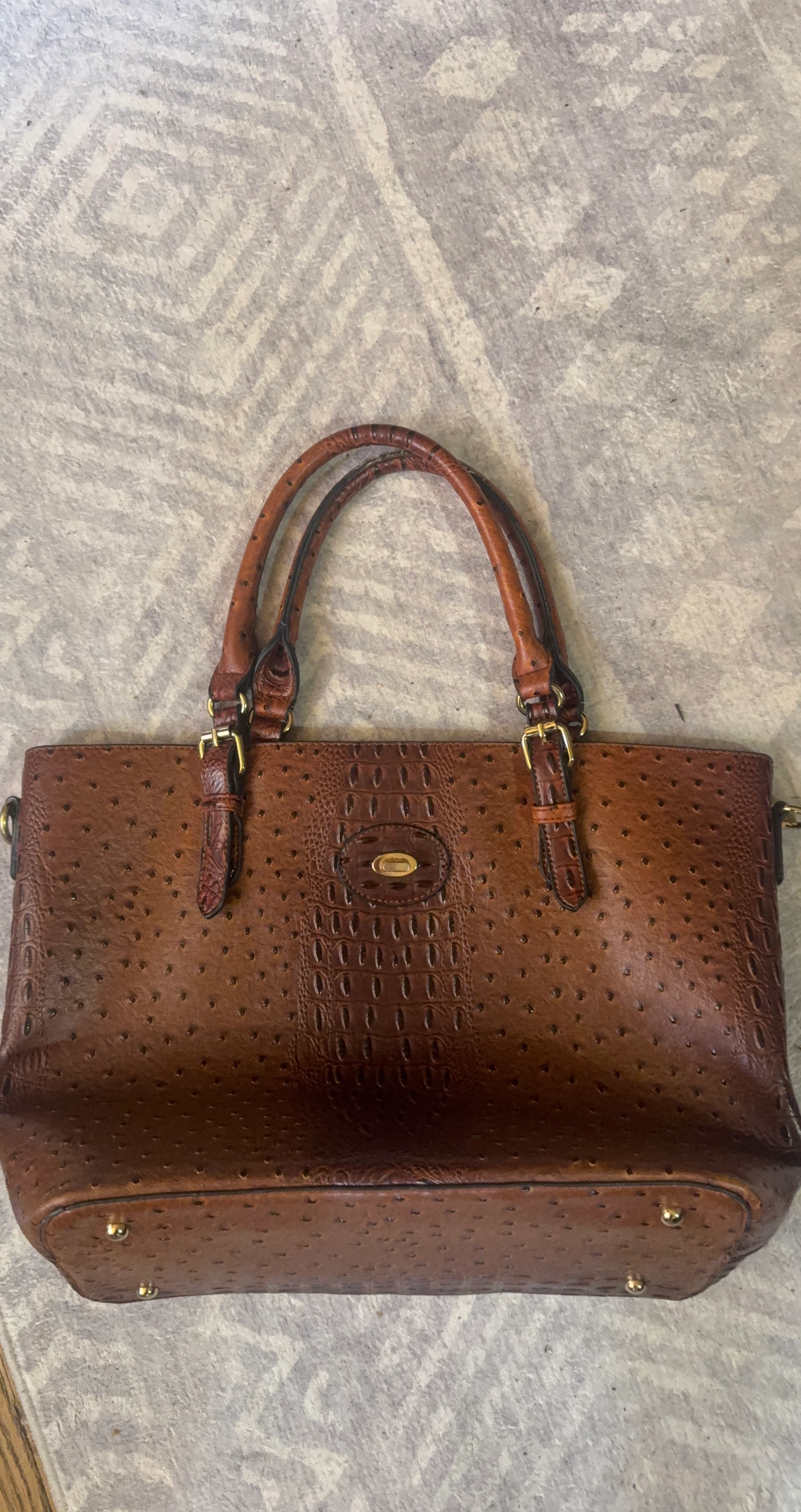 Brown Ostrich & Crocodile Embossed Tote Bag