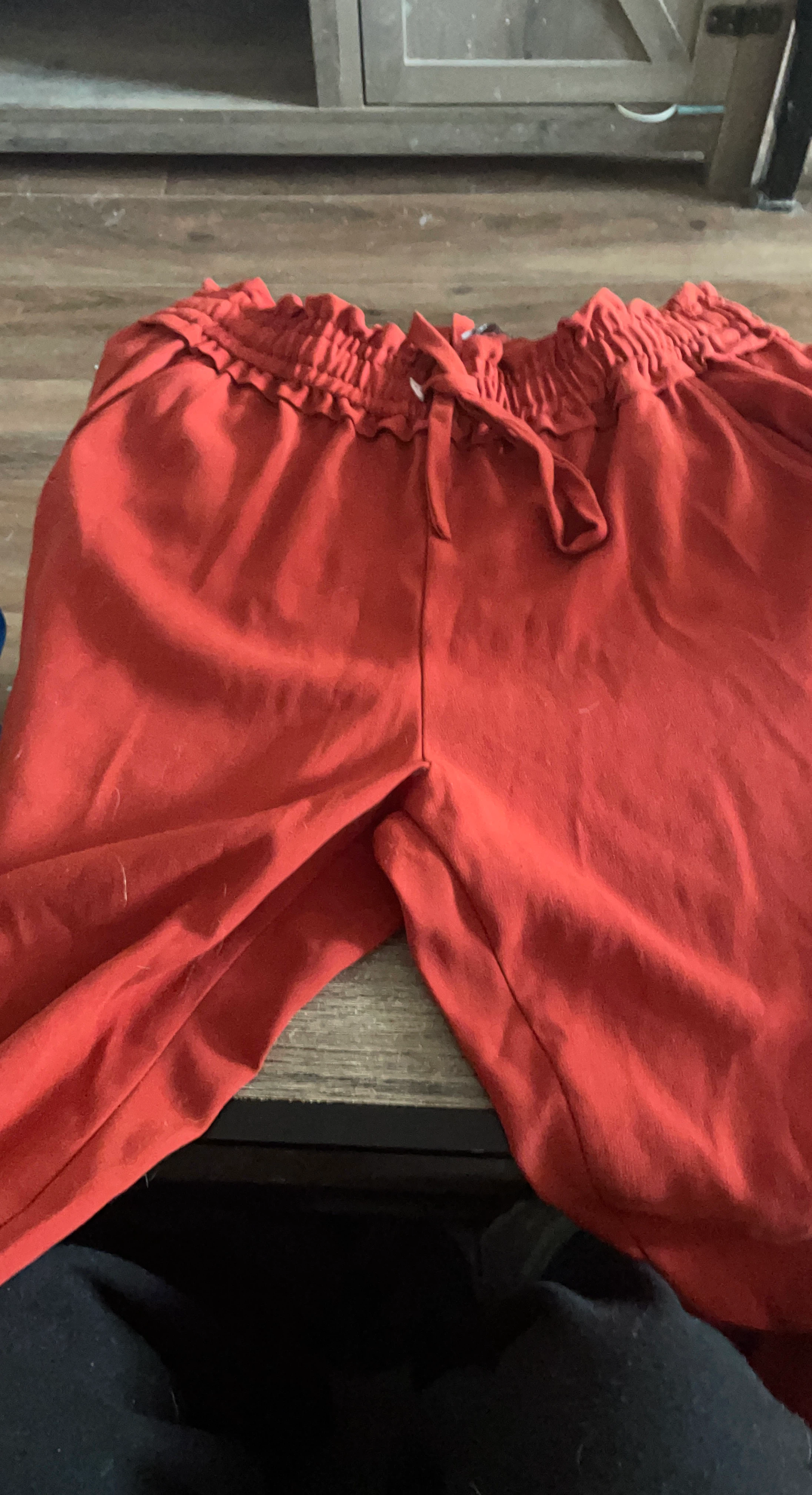 Red high waisted paperbag pants