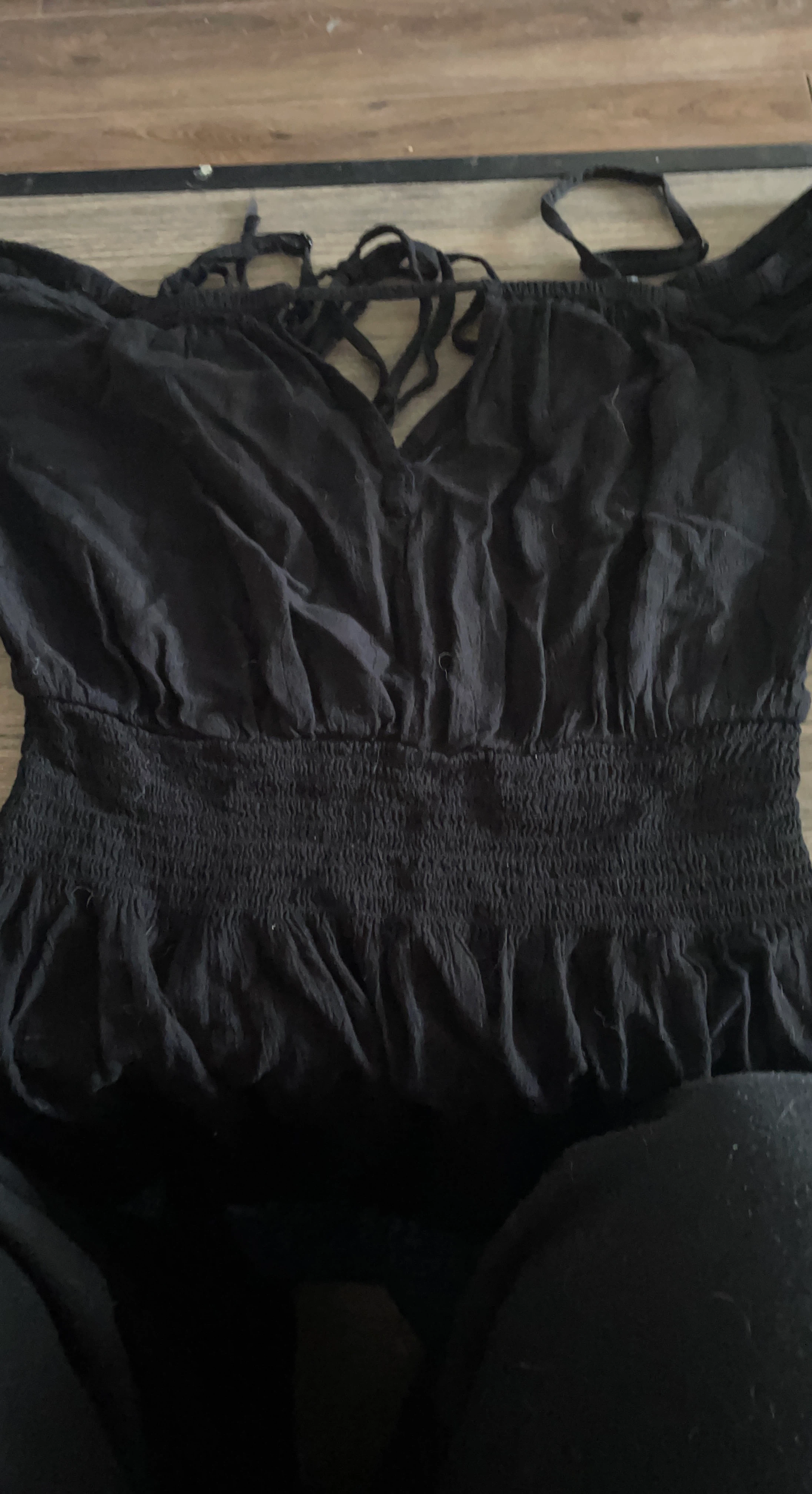 Black off-the-shoulder smocked dress