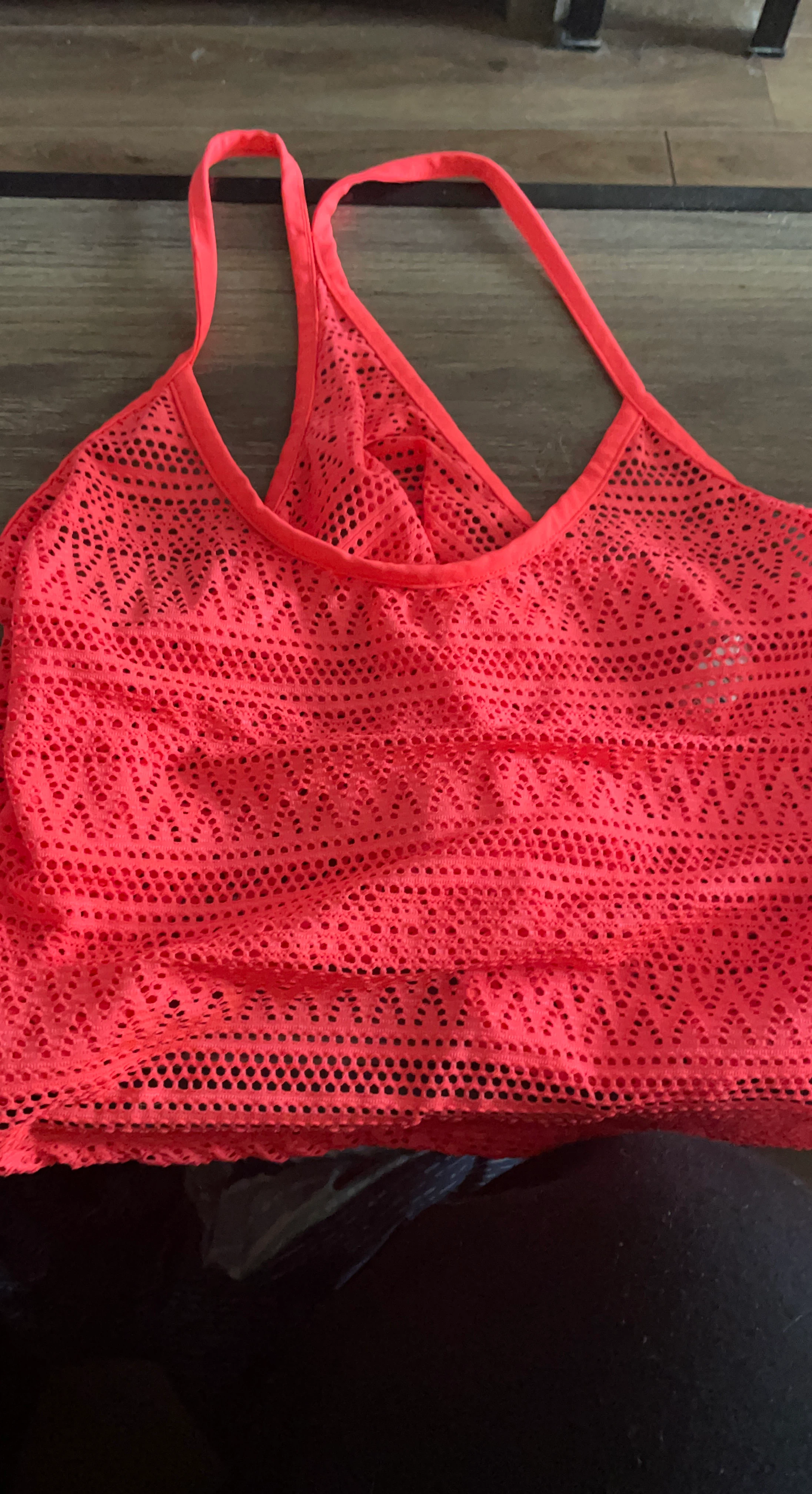 Neon orange mesh racerback tank top