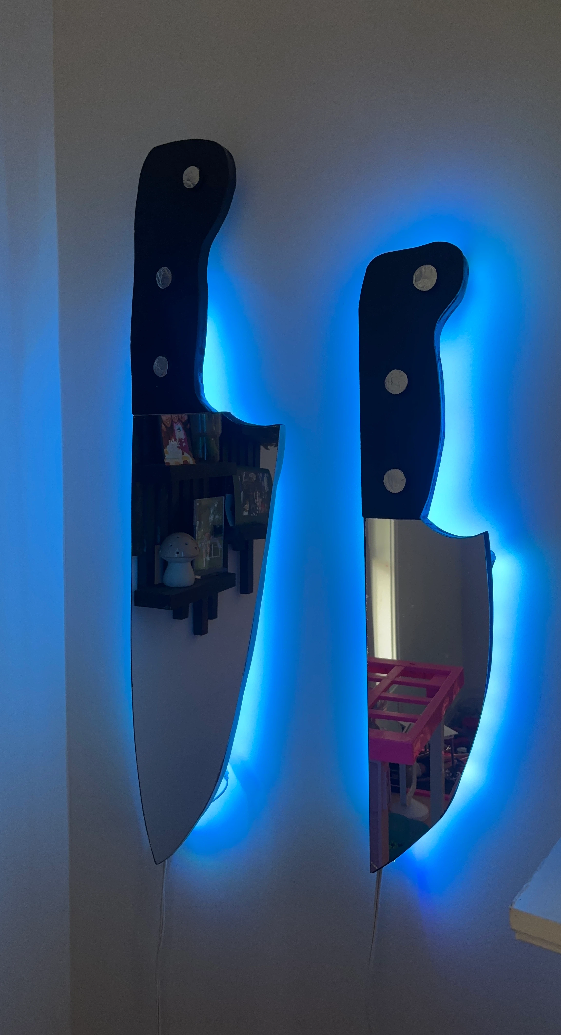 Knife Shape Mirrors with Blue LED Lights