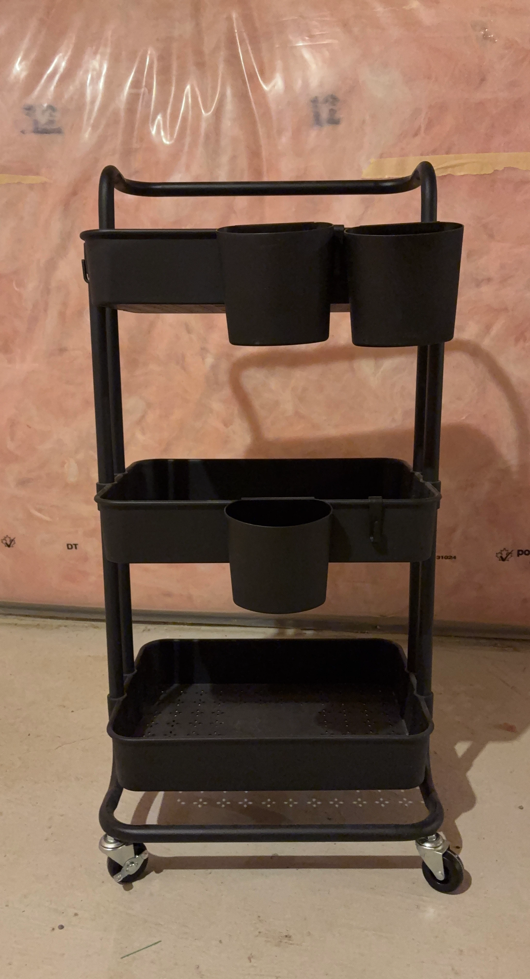 Black Rolling Utility Cart with Handle