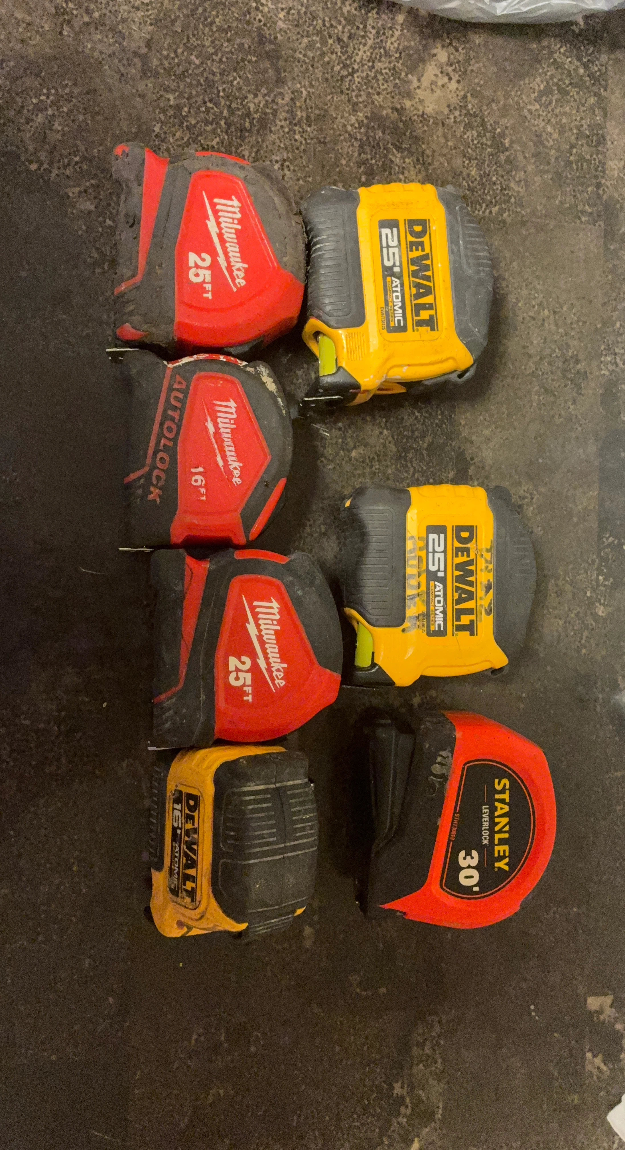 Milwaukee, DeWalt, and Stanley Tape Measures