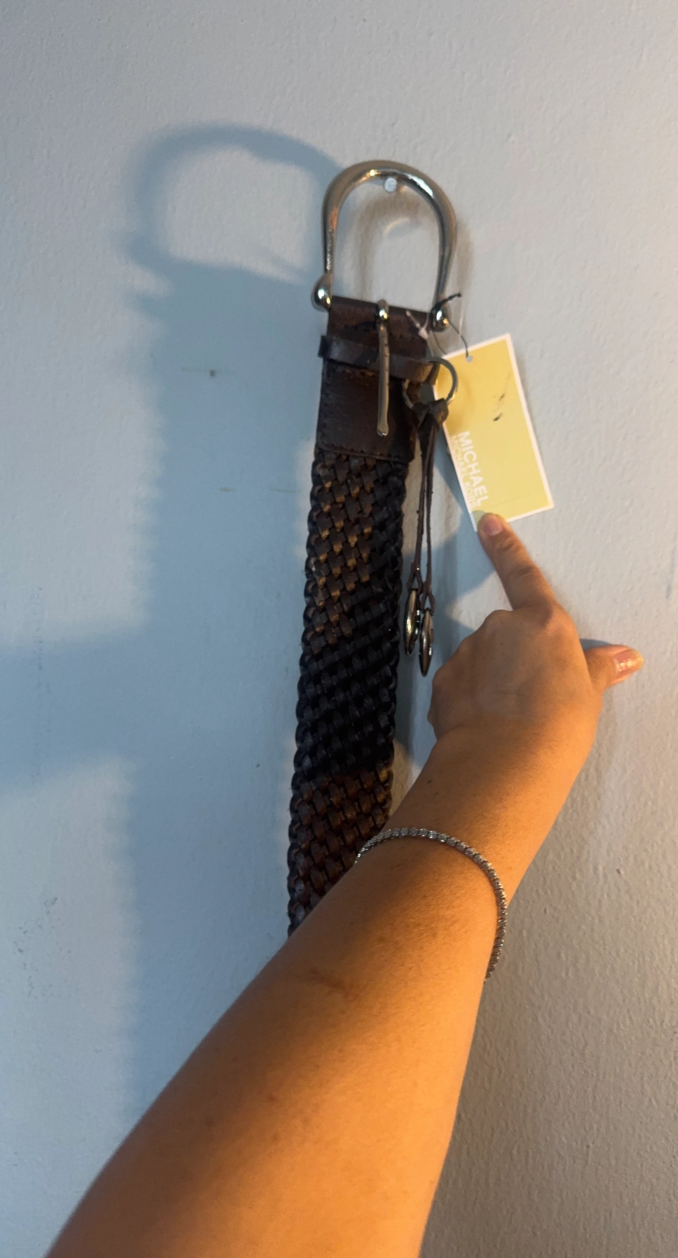 Michael Kors Woven Leather Belt in Dark Brown
