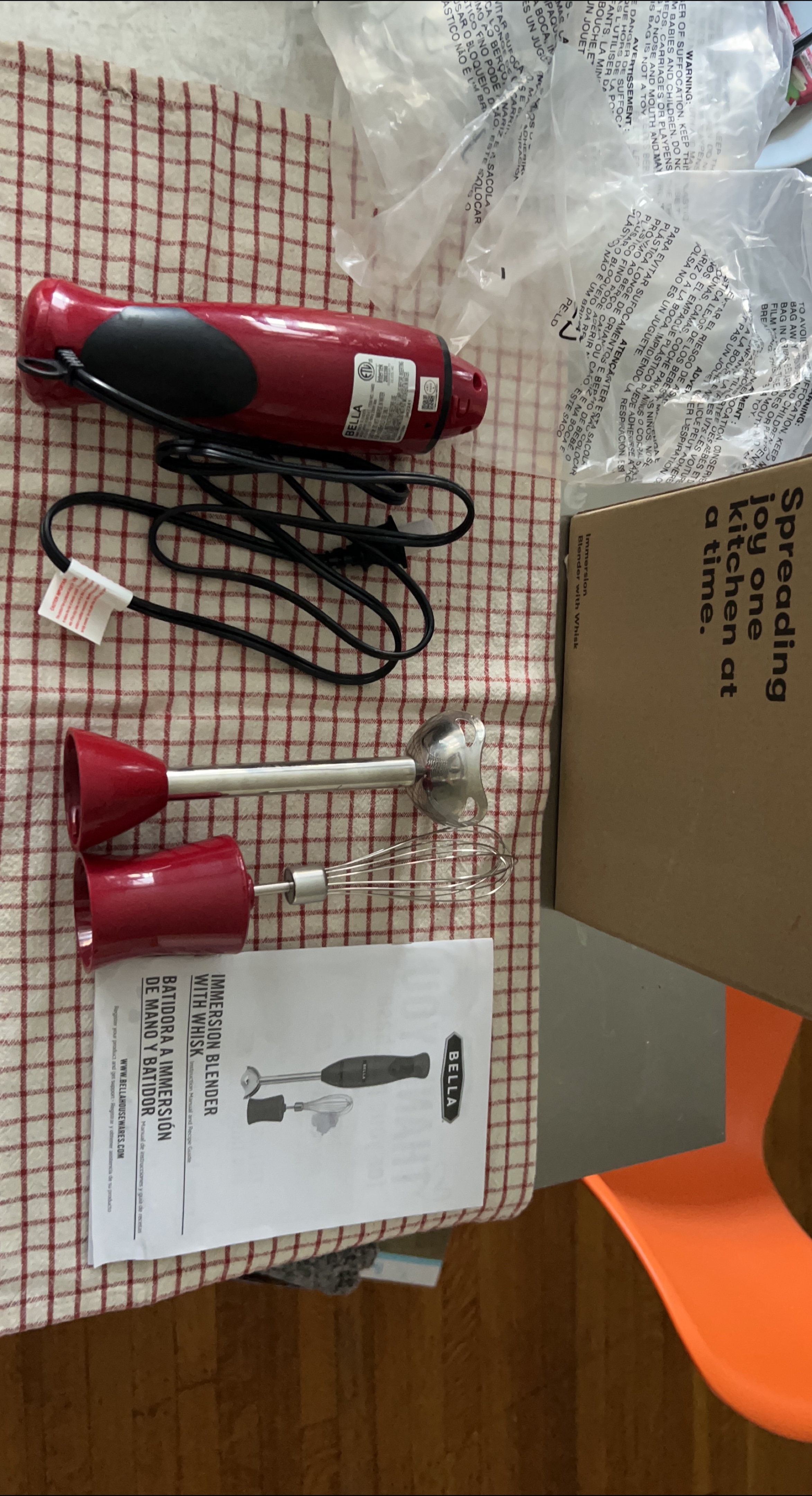 BELLA Immersion Blender with Whisk - Red