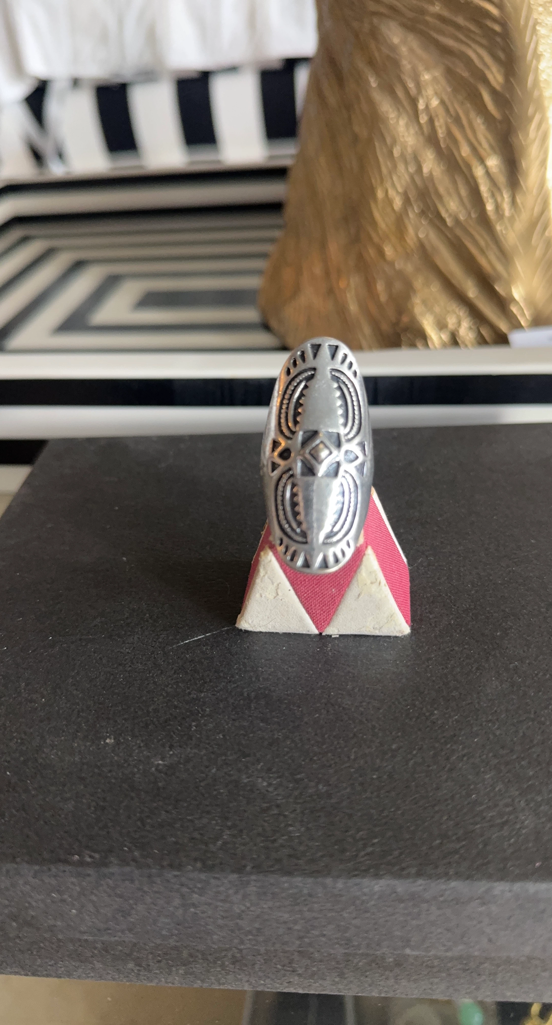 Silver Oval Tribal Design Ring